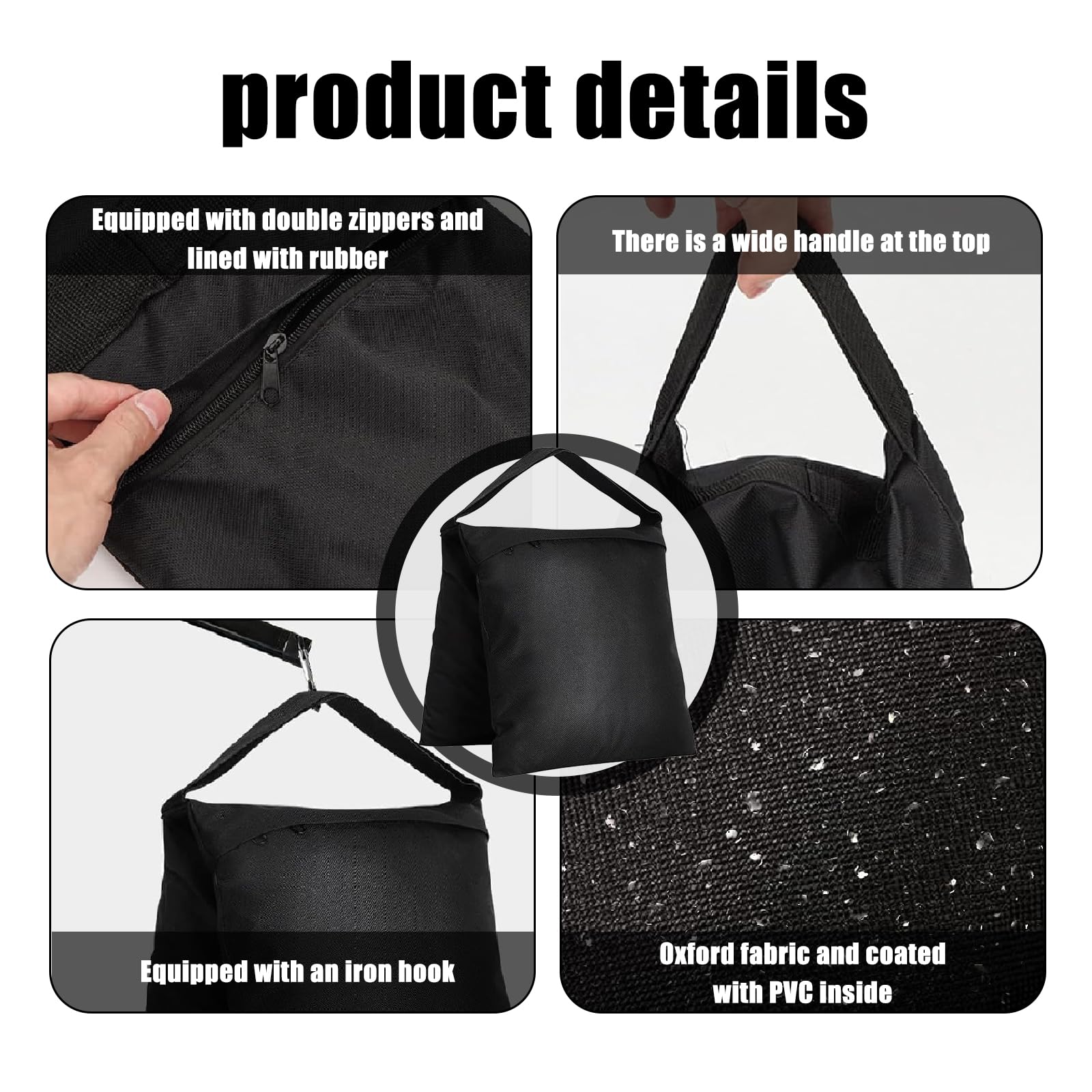Lot de 4 Sac de Sable,27 x 58,5 cm Lestage Oxford 600D avec Crochet et Sac Plastique,pour Trépied de Photographie,Studio Photo,Tente, Parasol