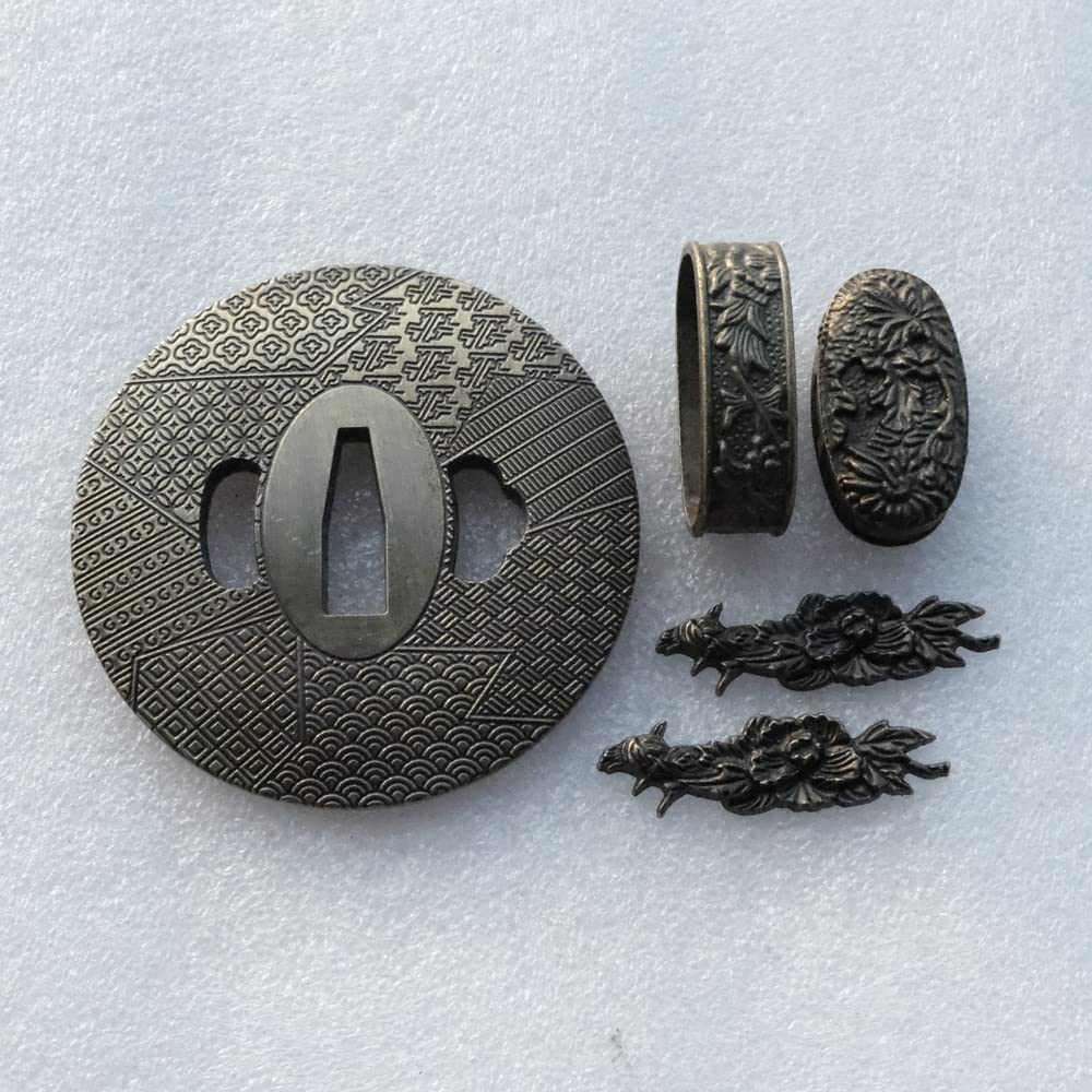 Samurai Sword Koshirae Set,Alloy Tsuba Fuchi Kashira Menuki Katana Fittings — image 1