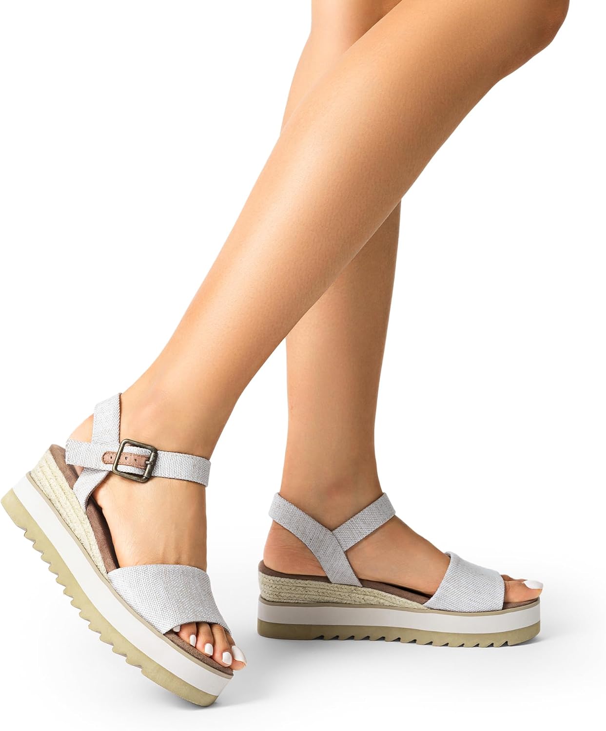 DREAM PAIRS Women's Open Toe Buckle Ankle Strap Espadrille Platform Wedge Sandals - Image 2