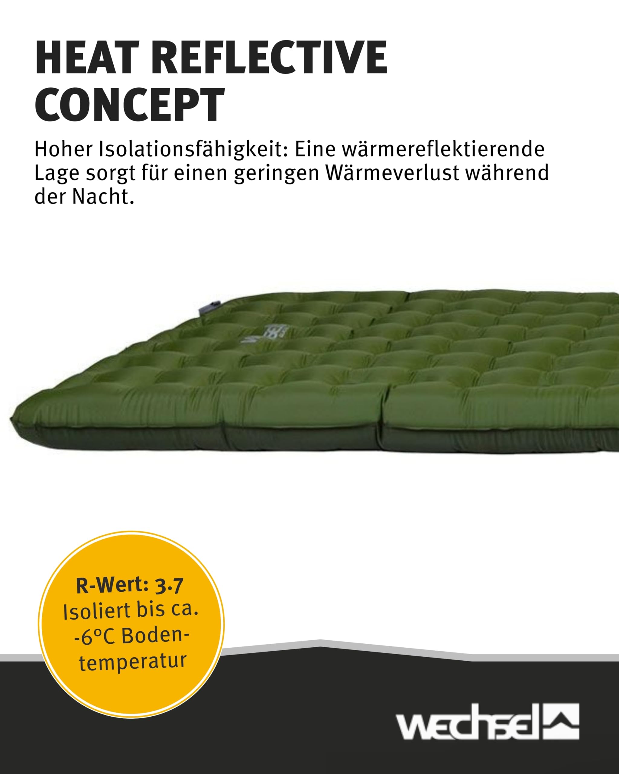 Wechsel Trekking Isomatte Glacio I 186 x 64 x 8 cm I Thermomatte mit hoher Isolationsfähigkeit I wärmeisolierende Campingmatte I Luftmatratze für Camping, Radreisen, Bushcraft & Trekking