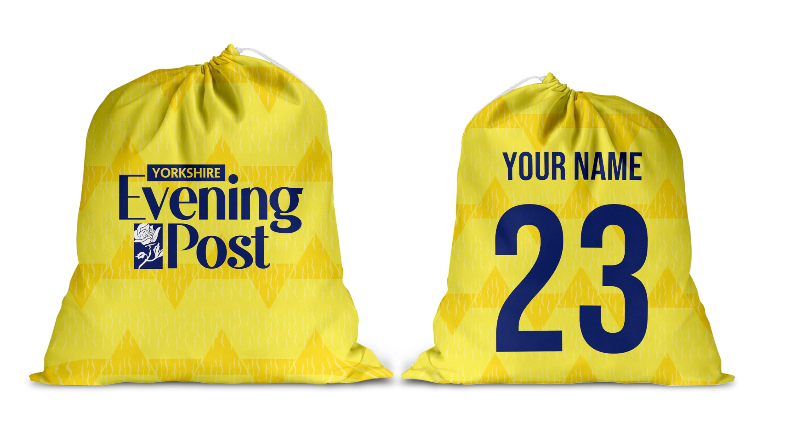L&S PRINTS BRITISH MADE GIFTS Personalised Football Santa Sack - Leeds - 1992 Retro Away Shirt - Christmas Football Gift