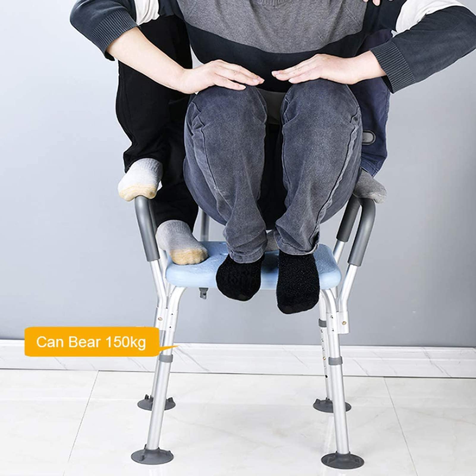 Asientos de Ducha para Ancianos con Brazos Altura Ajustable Trabajo Pesado, Bancos de Ayuda para Silla de Ducha para Adultos Discapacitados, con Soporte para Cabezal de Ducha