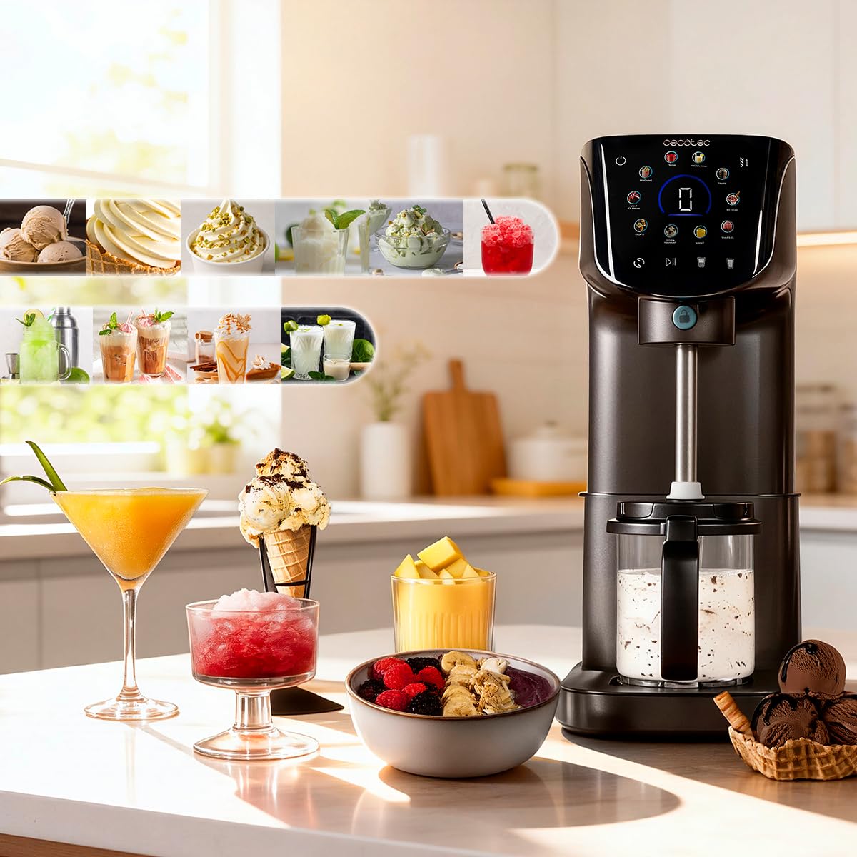 Cecotec Gelatiera - Macchina per Gelato e Dessert Congelati Gelatec 2100. 500W. 11 Programmi: Gelati. Sorbetti. Frullati. Frappè. Tecnologia CreamOn. Touch Screen. Capacità 2.1L con Tarrine BPA Free