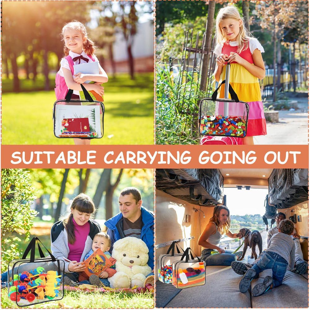 Bloepum Large Toy Storage Bags with Labels, Reusable Clear PVC Board Game Storage, Travel Waterproof Organizer Bags with Zipper Easy to Use