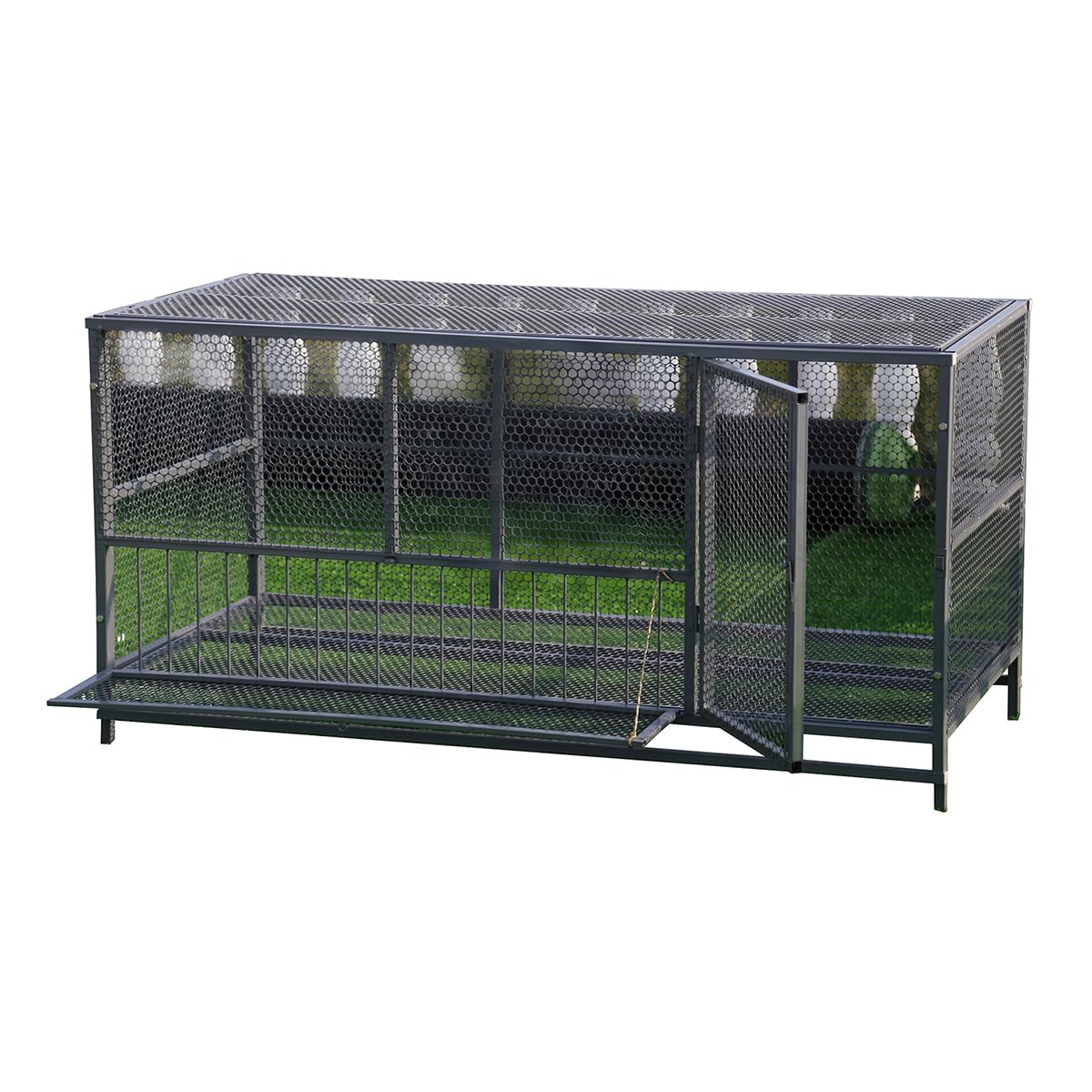 Gabbia per Pollame Uso Esterno Facile da Installare Pollaio, Gabbia per Piccioni per Polli Conigli Robusto con Vassoi per Gabbia, Mangiatoia e Ruote Rimovibili(Color:Grigio)
