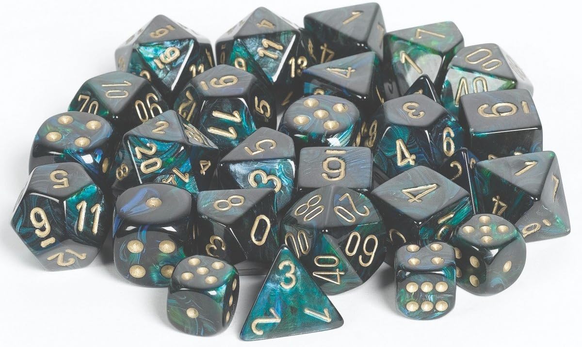 Chessex Dice d6 Sets Scarab Jade with Gold 12mm Six Sided Die (36) Block of Dice