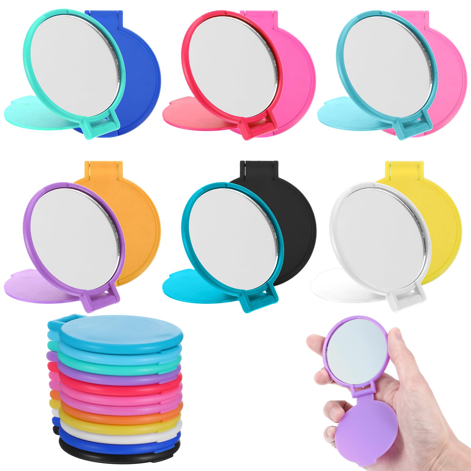 12 Pcs Mini Folding Mirror 2.4 in Pocket Travel Mirror Portable Round Compact Mirrors Vintage Small Makeup Mirrors for Purse Daily Use Party Favors Women Girls Gifts (Blue, Yellow, Orange)