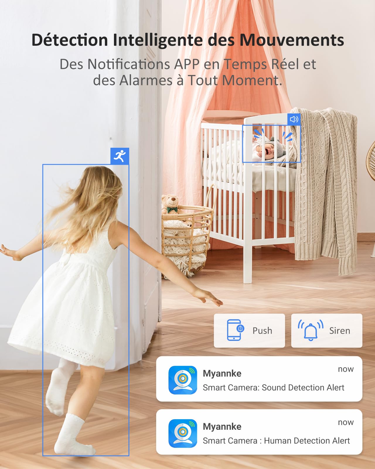 ANNKE 4K Caméra de Surveillance WiFi Intérieur, 8MP Vision Nocturne, Détection de Mouvement, Audio Bidirectionnel, Cloud & Stockage de Cartes SD, pour Bébés/Animaux Domestiques-Crater C80