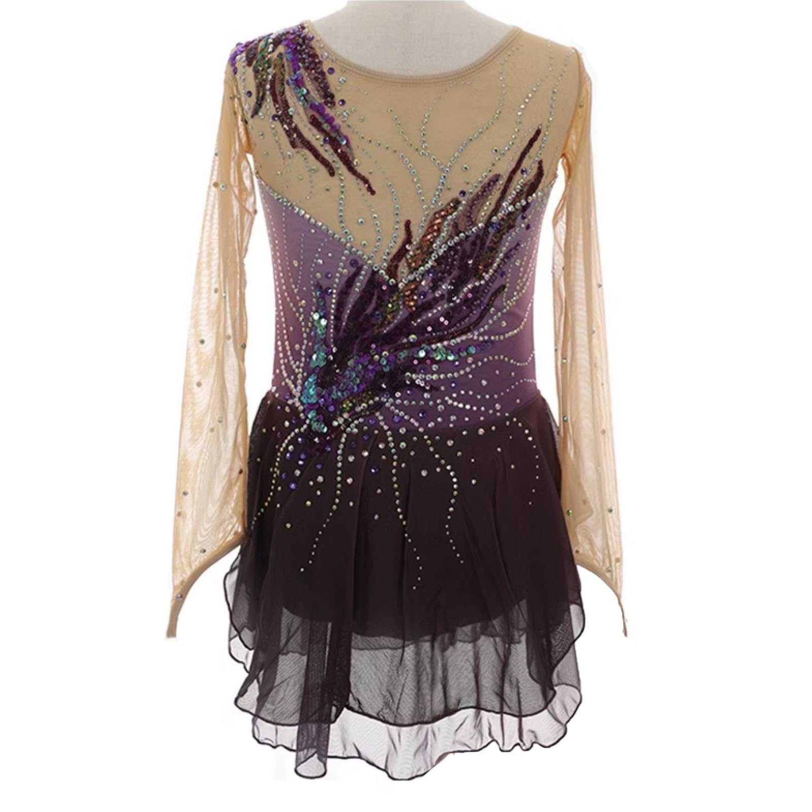 Girl's Elegant Elasticity Figure Skating Dress for Competition Performance, Women's Handmade Ice Skating Dress(4X-Large) Purple