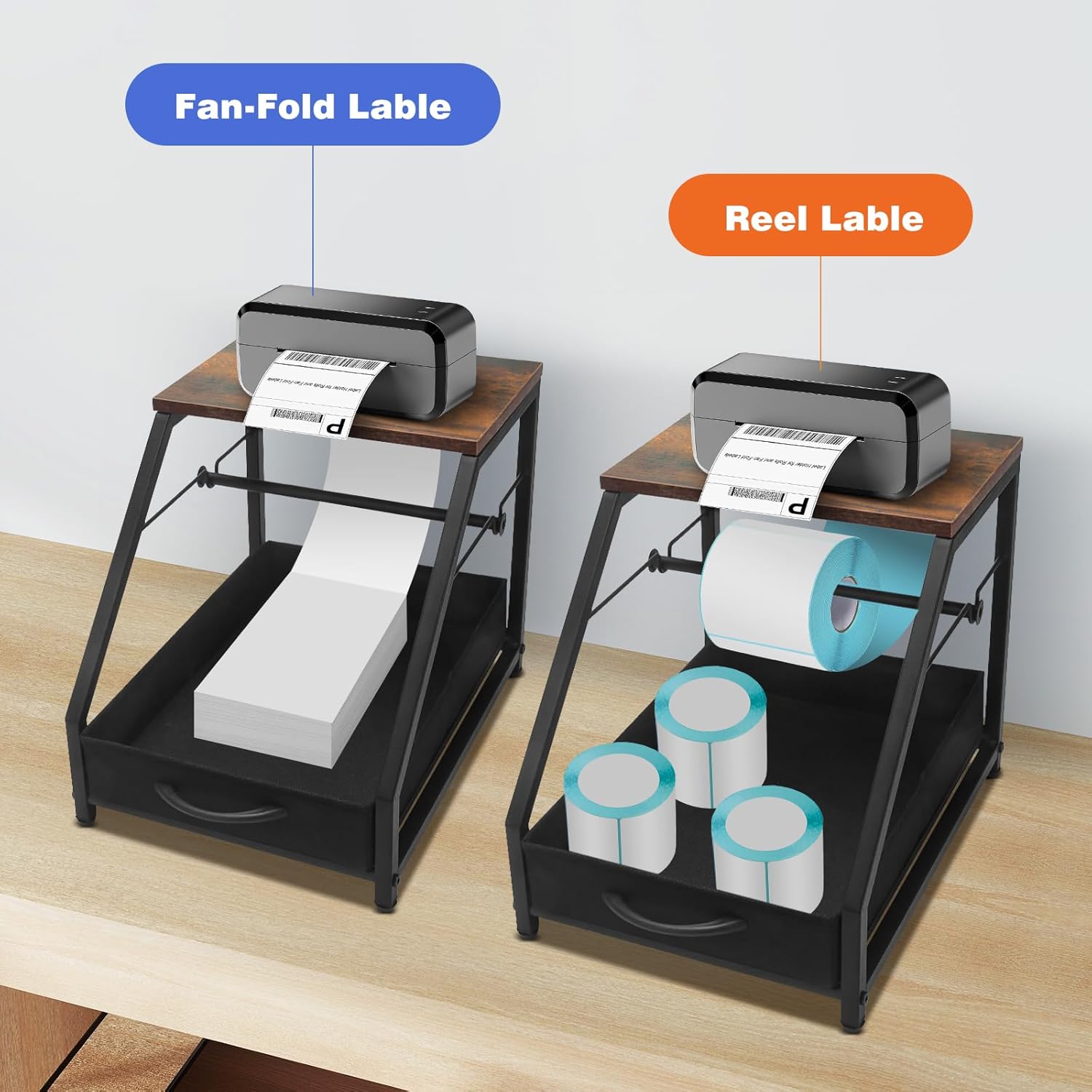 Thermal Printer Stand with Drawer, Desktop Label Holder for Rolls and Fan-Fold Labels, Organizer for 4x6 Shipping Label Printer - Home Office & Small Business Essentials - Image 2