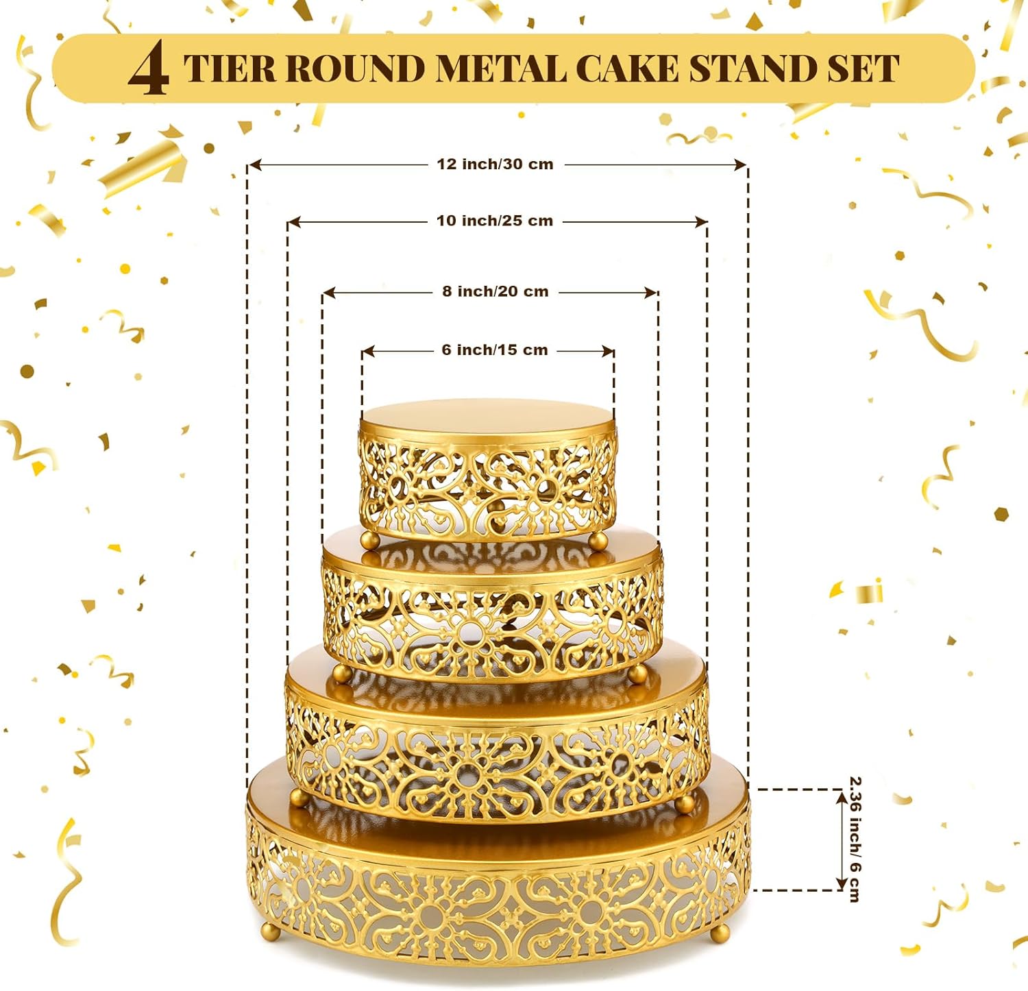 Lallisa 4 Tier Cake Stand Gold Cake Stands Set 6'' 8" 10" 12" Round Metal Dessert Cupcake Stands Pastry Candy Display Plate Tea Party Decoration for Wedding Birthday Event Anniversary Celebration