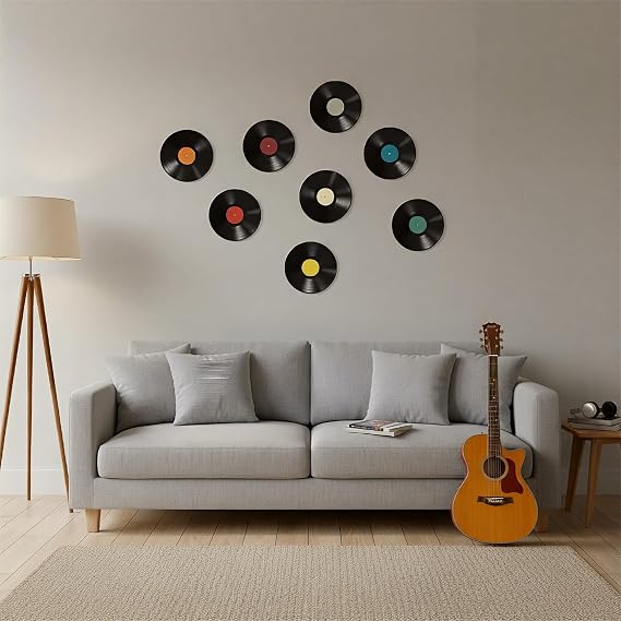 8PCS Vinyl Record Wall Posters,Retro Music Wall Art Decoration,Classic Record Style Room Decor for Rock and Roll Music Party Decorations