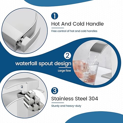 Vista 22 de Airuida Grifo de baño de cascada negro mate, grifo de baño de un solo agujero, grifo mezclador de montaje en cubierta con placa de cubierta, grifo