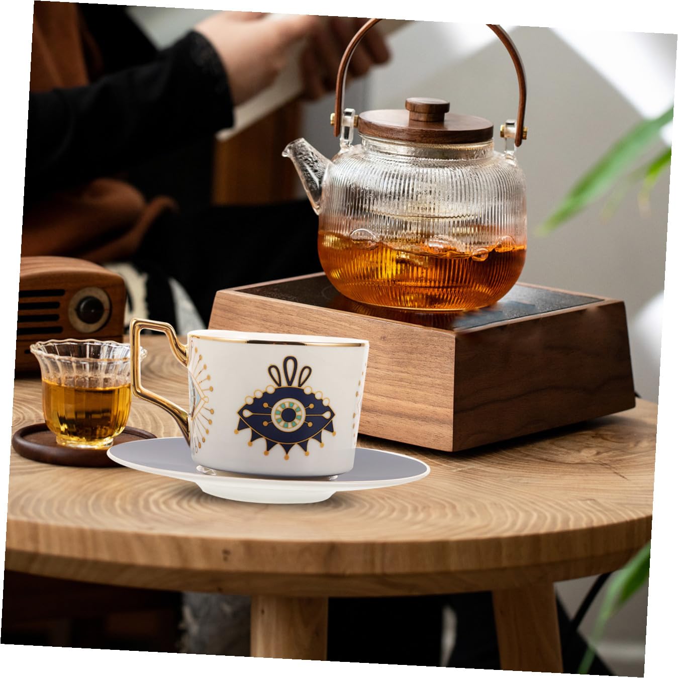 1set Tazzine Ceramica Con Piattino Design Evil Eye Tazza Per Caffè e Latte Stile Europeo Accessorio Per Tè e Pomeriggi Di Relax