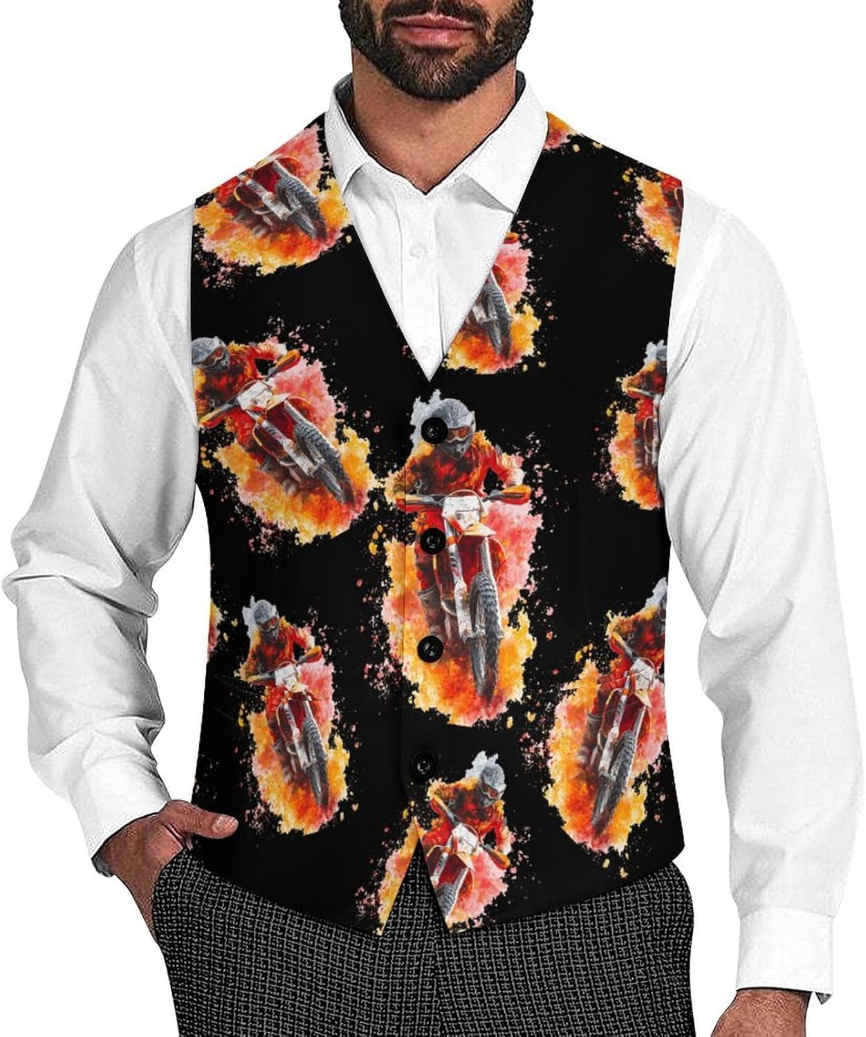Dirt Bike Biker Mens Suit Vest Formal Dress Business Wedding Groom Tuxedos Waistcoat with Pocket