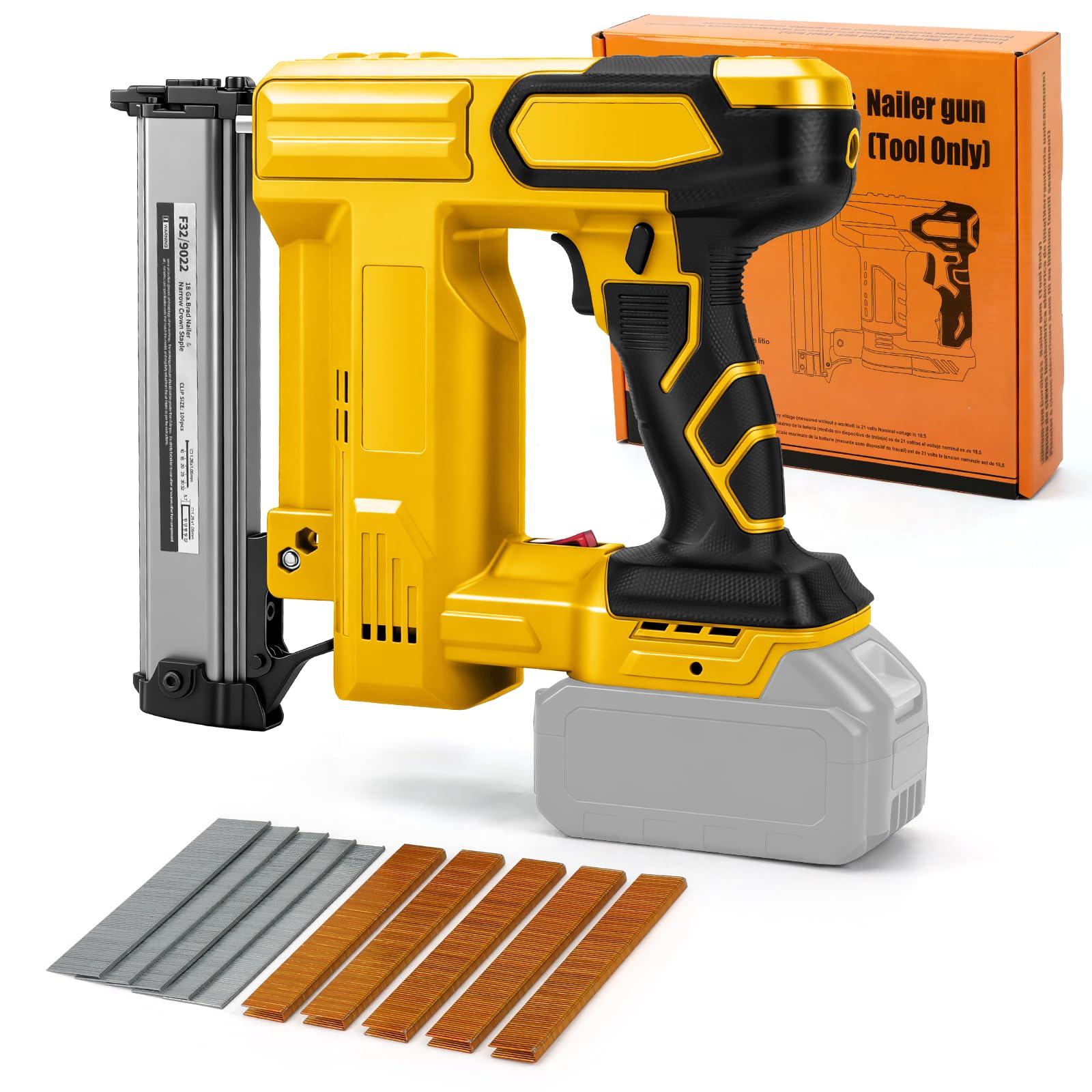WingFly Rechargeable Nail Gun Compatible with Dewalt 18V 20V Professional Nailer with 1000 Nails, Electric Stapler for DIY Furniture Projects Woodworking (No Battery)