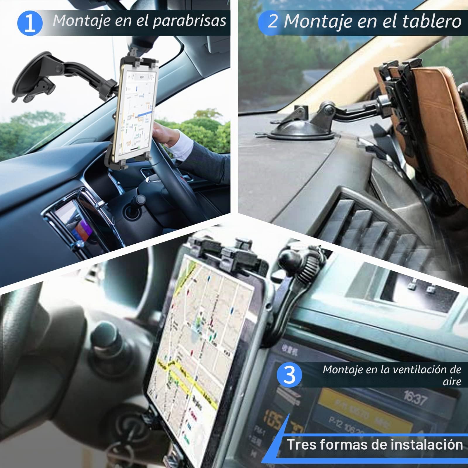 OHLPRO Soporte Tablet para Coche, Montura iPad Ventosa Parabrisas y Salpicadero, Soporte Tablet Universal 6-11" Compatible con iPad, Samsung Galaxy Tab y Más, Brazo Flexible, Rotación 360°, Negro