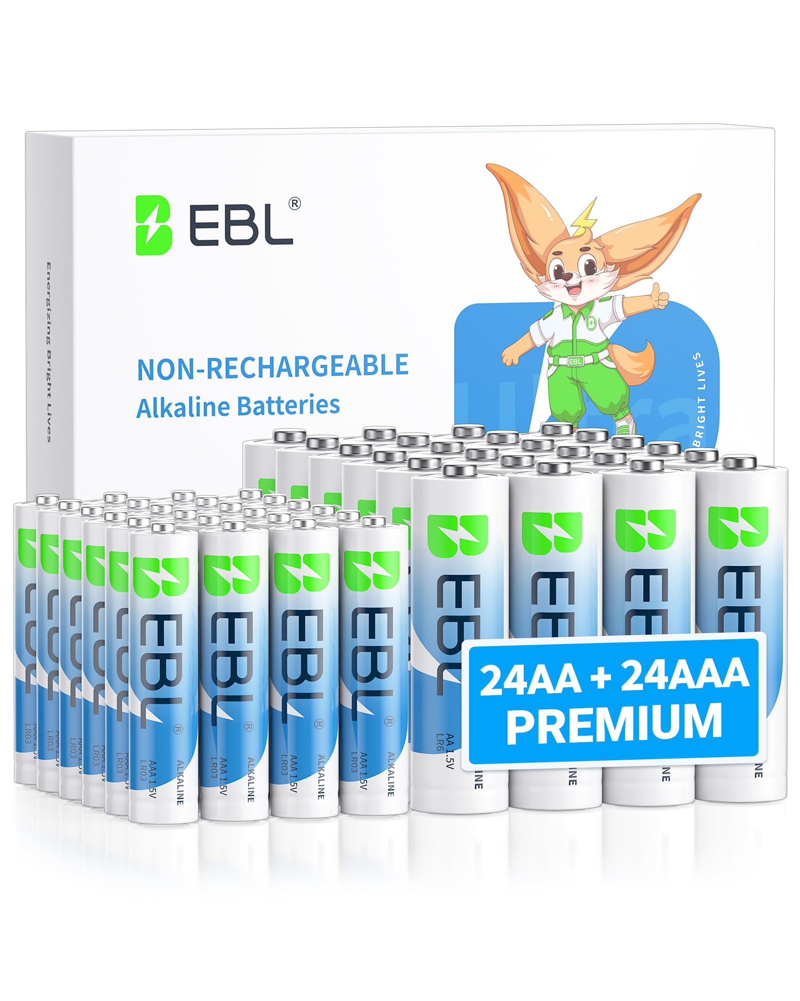 EBL 48 Counts AA Batteries and AAA Batteries Combo Pack, High Capacity 24 Double A and 24 Triple A Batteries 1.5V High Performance Alkaline Battery with Longer Year Shelf Life