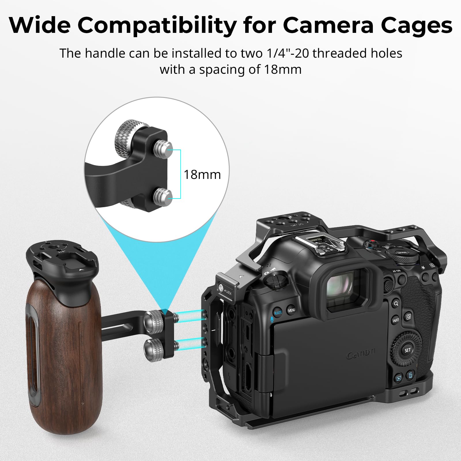 SMALLRIG Maniglia laterale in legno per gabbie per fotocamere con fori filettati da 1/4"-20, Regolazione verticale di 28 mm / 1,1 pollici, capacità di carico di 15 kg / 33,1 libbre - 5237
