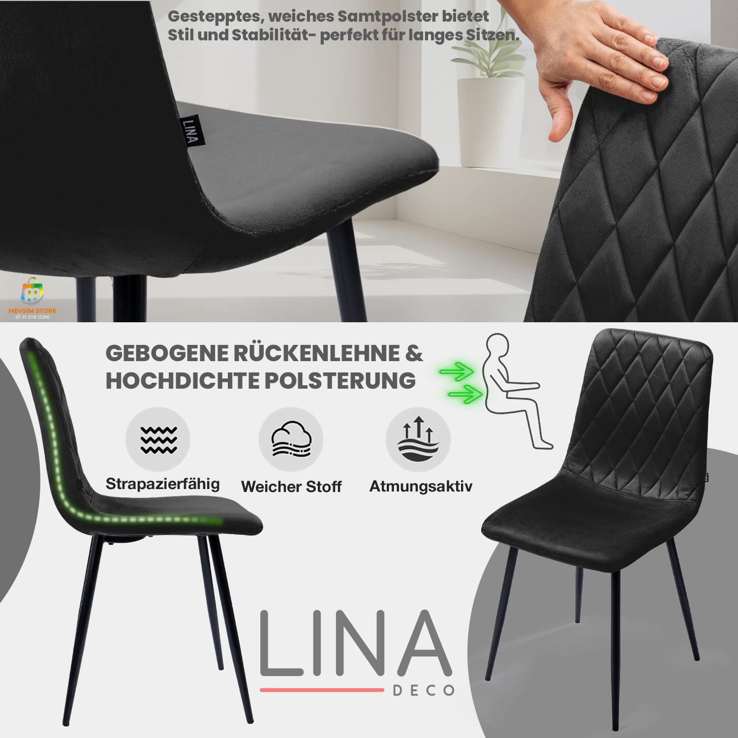 Lina® Elisia Eetkamerstoel - Fel Geel - Velvet - MS