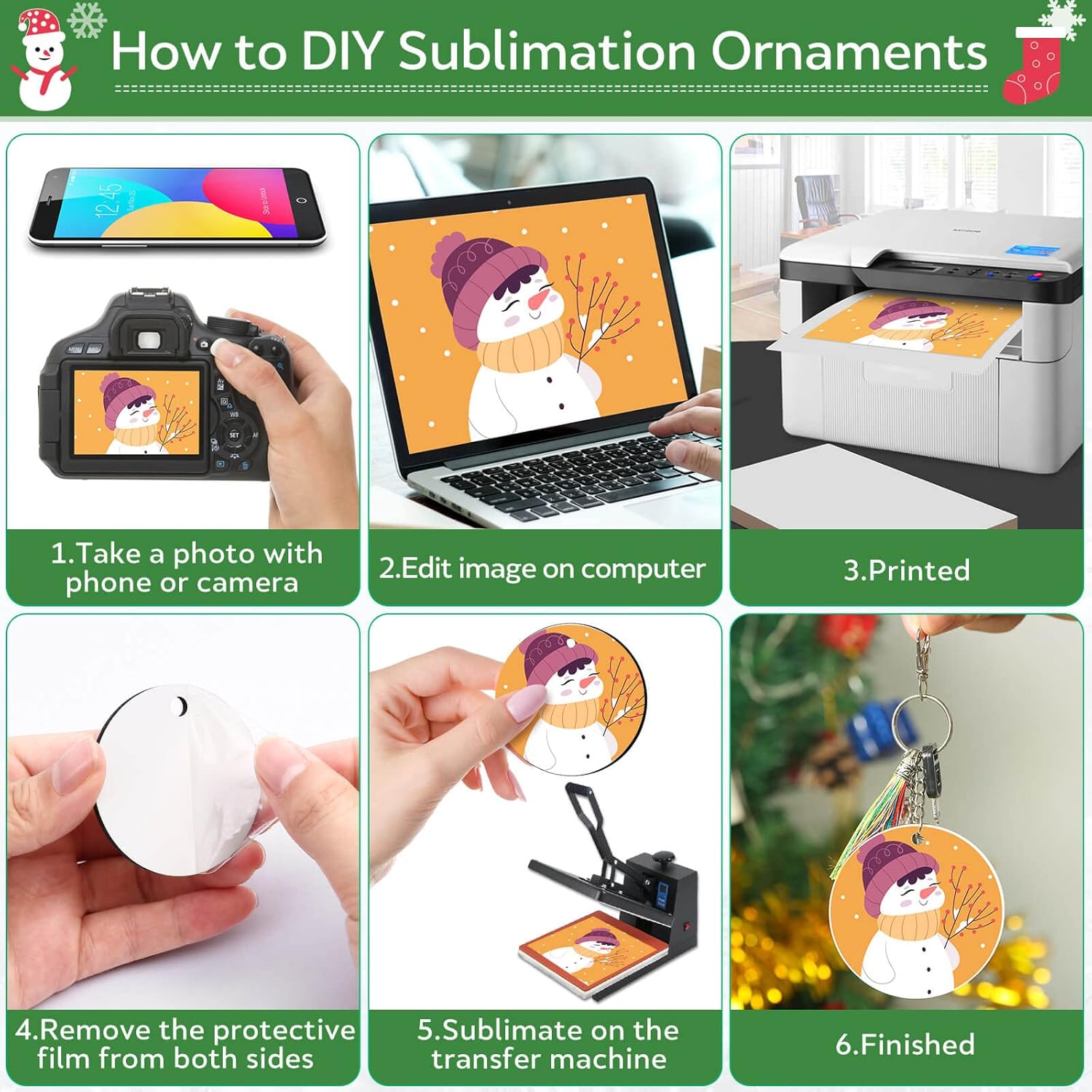 Billbotk 3" Sublimation Ornament Blanks, 30 Pieces Round Blank Sublimation Ornaments for Christmas Tree Décor, DIY Handmade Crafts(3 inches) - Image 6