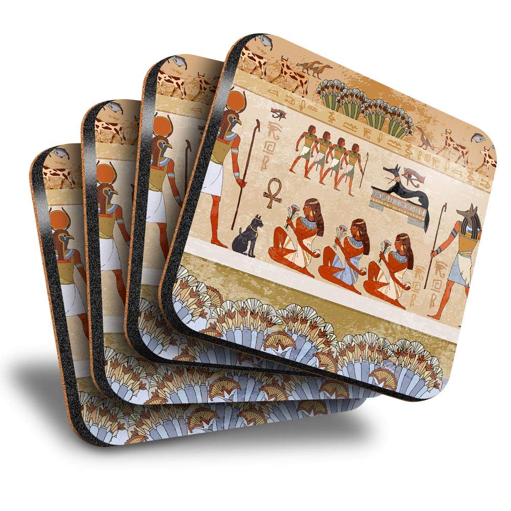 Destination Vinyl Ltd Great Coasters (Set of 4) Square - Egyptian Hieroglyphs Art Drink Glossy Coasters/Tabletop Protection for Any Table Type #14227