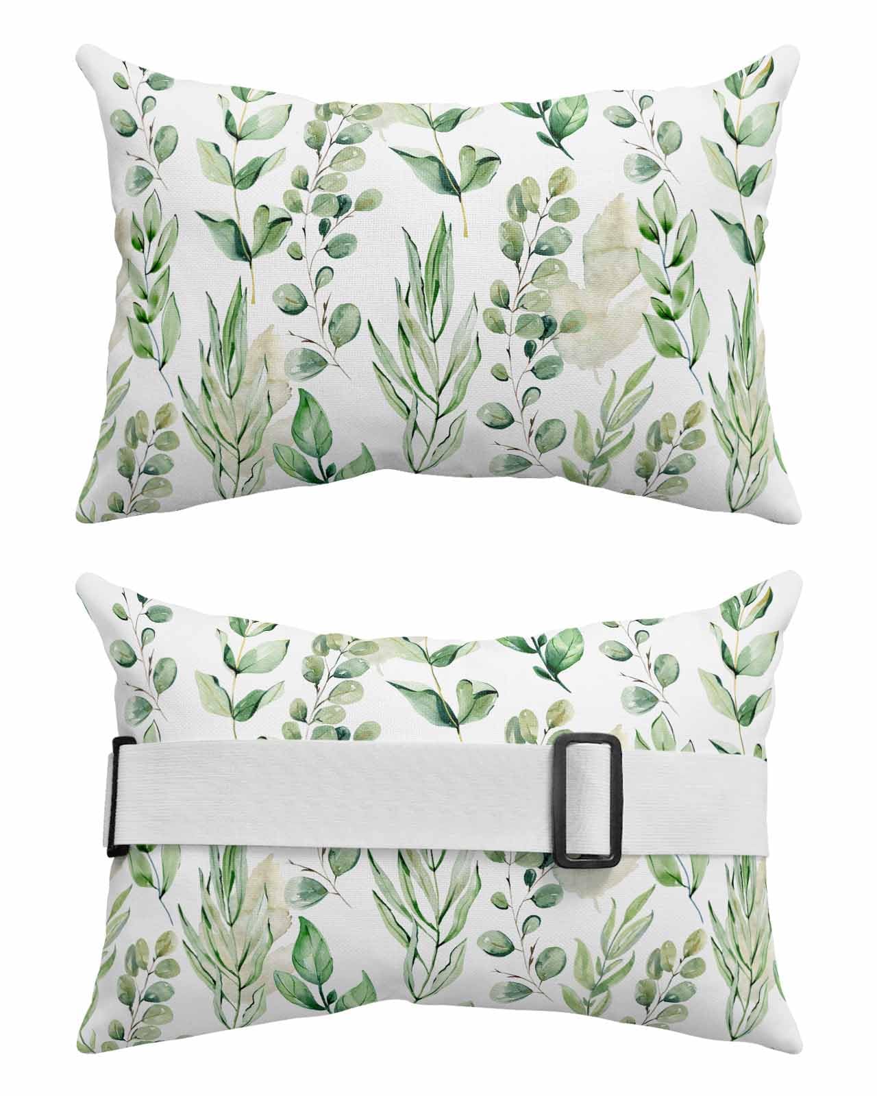 Anzona Pack of 4 Eucalyptus Leaves Lumbar Pillow Covers, Outdoor Waterproof Throw Pillow Covers Set, Watercolor Green Botanical Decorative Cushion Case for Patio Beach, 11x16 Inch