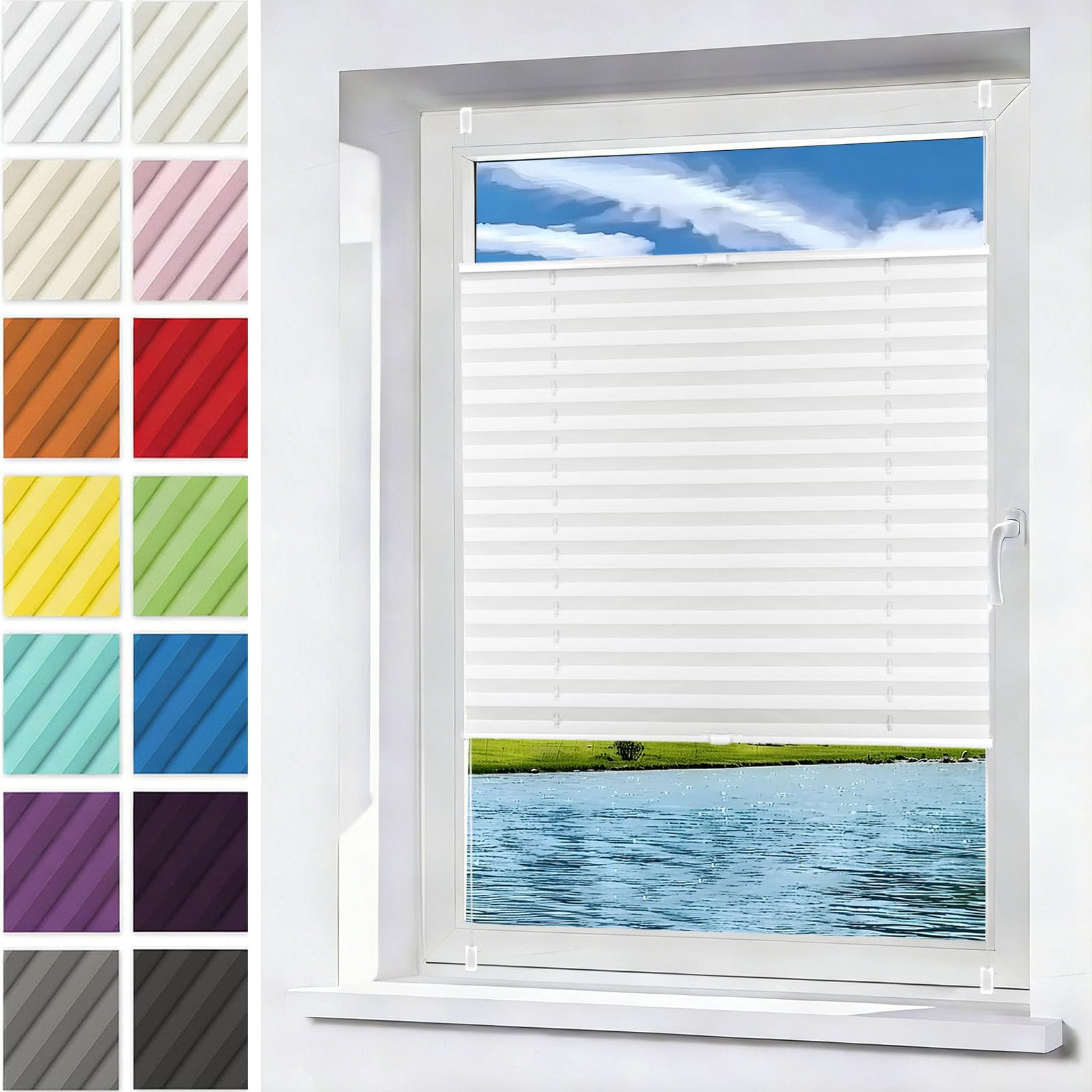 Store plissé sans perçage 120x230 cm blanc pour fenêtre et porte
