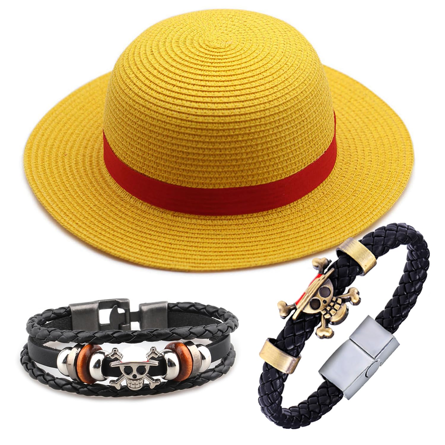 YouU Straw Hat Luffy Bracelets Summer Outdoor Travel Cosplay Anime Jewelry One P. Stickers 23 pcs