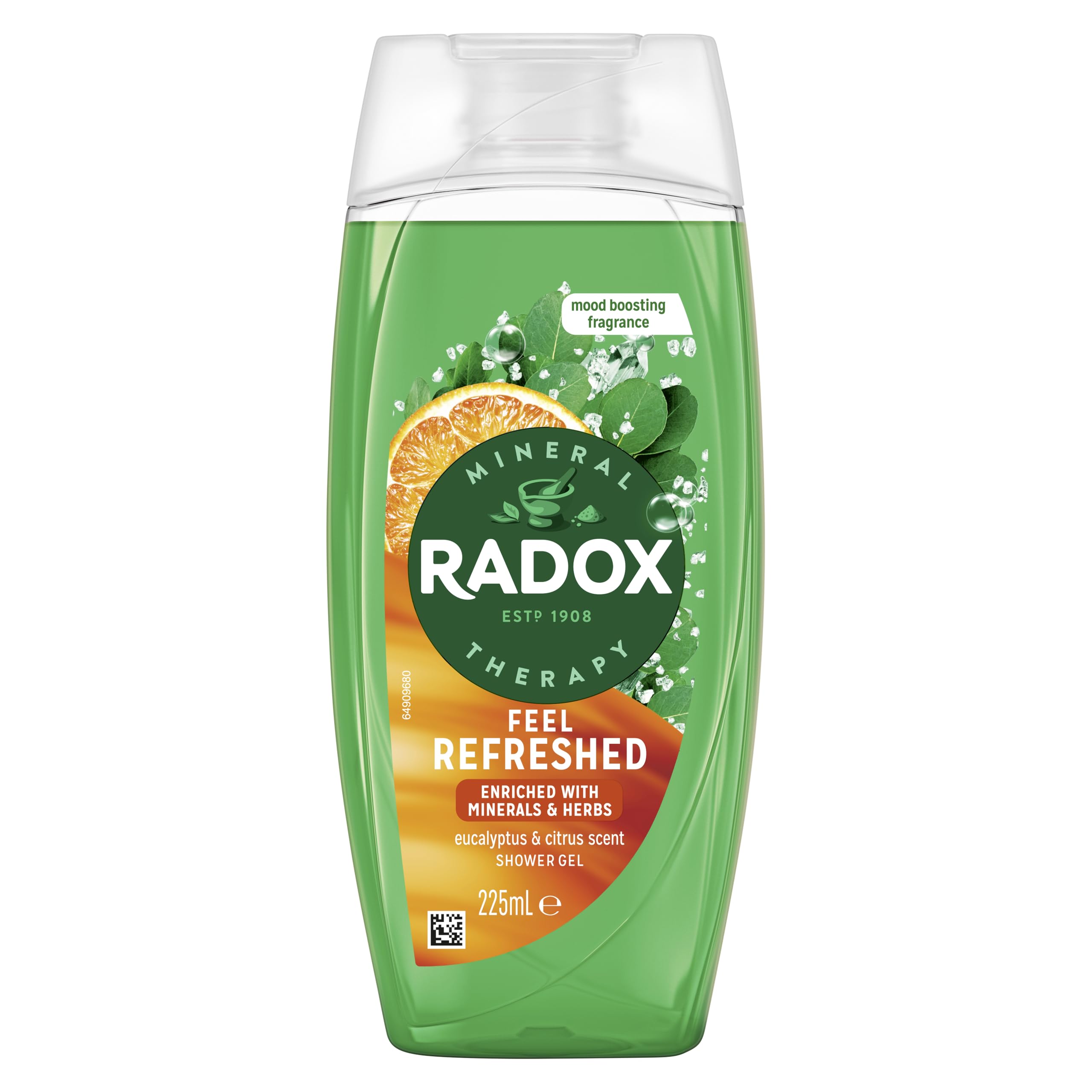 Radox Mineral Therapy Feel Refreshed Body Wash Shower Gel uniquely blended with herbs, minerals and a eucalyptus & citrus oil fragrance for a refreshing experience 225 ml, Pack of 6