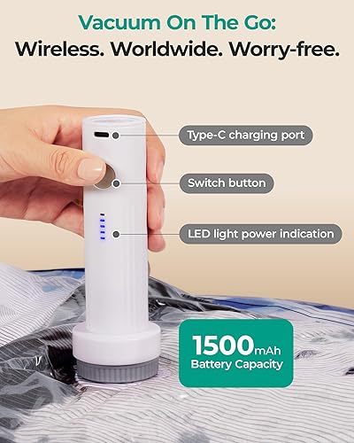 Miniatura 2 de BAGSMART Bolsas de almacenamiento al vacío para viajes con bomba de aire recargable, paquete de 15 bolsas portátiles ahorradoras de espacio para