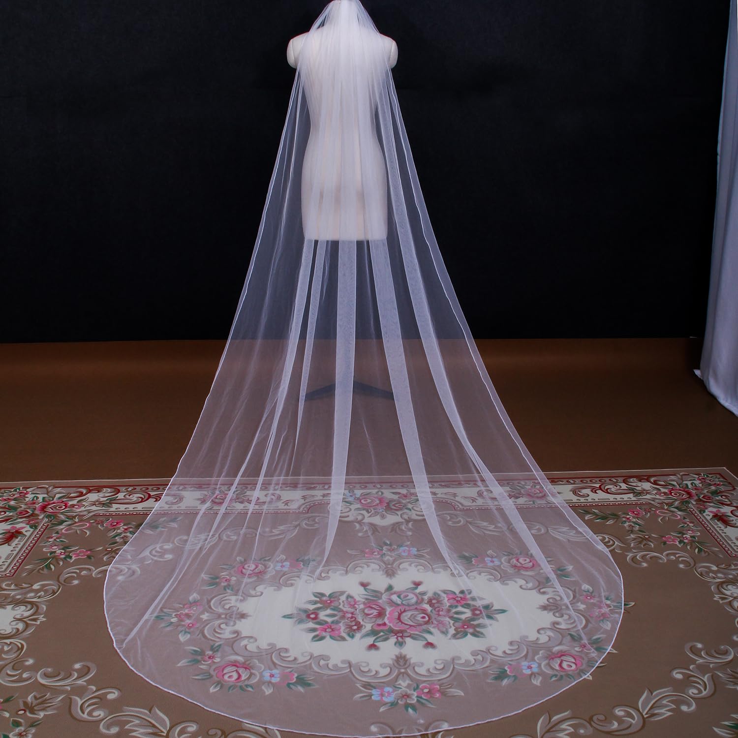 Tewax Ivory Long Wedding Veil Soft Tulle Veil With Soutache Cord Edging Soft Single Tier Bridal Veil With Pencil Edge Veils