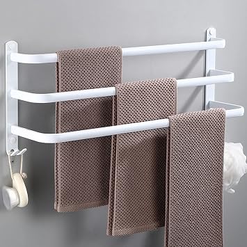 Towel Rails Wall Mounted 3 Tier Towel Rack with Hooks Space Aluminum Towel Rack Bathroom Towel Holder Towel Shelves for Kitchen Bathroom, Toilet Hotel Office 30-60CM C 30cm
