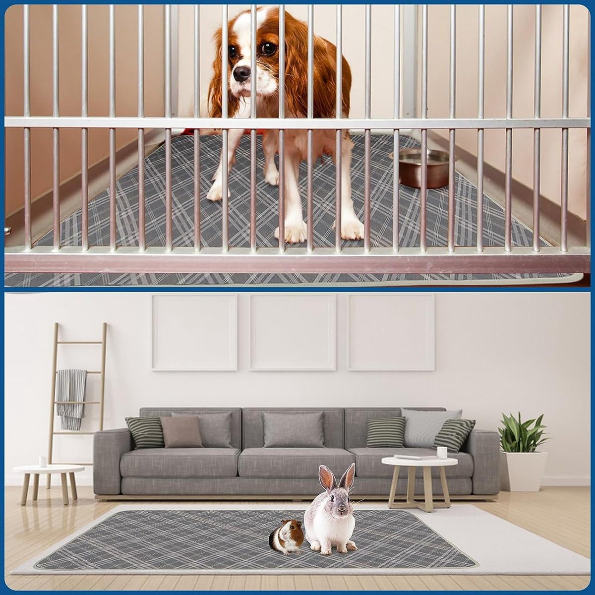 BOFRHME 2 Pack Absorbent Pet Cage Liners Liners 47inch X 24inch Guinea Pig Bedding Reusable Bedding, Gray - Image 3