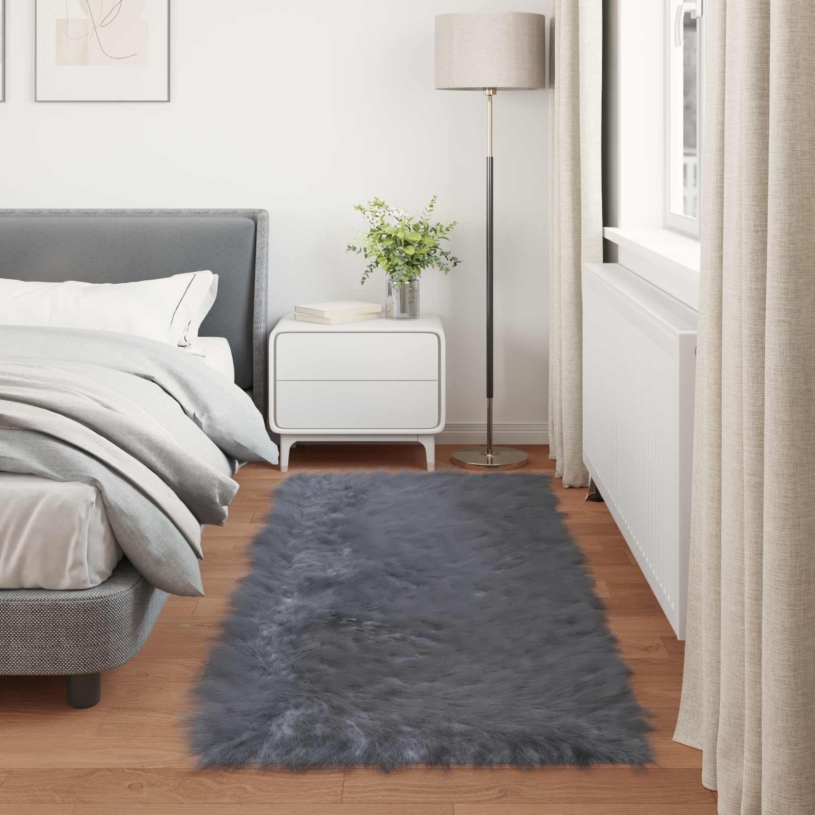 Dywan z owczej skóry Tafalla antracyt, 80 x 200 cm | miękki poliester, pranie ręczne, nowoczesny design, do salonu