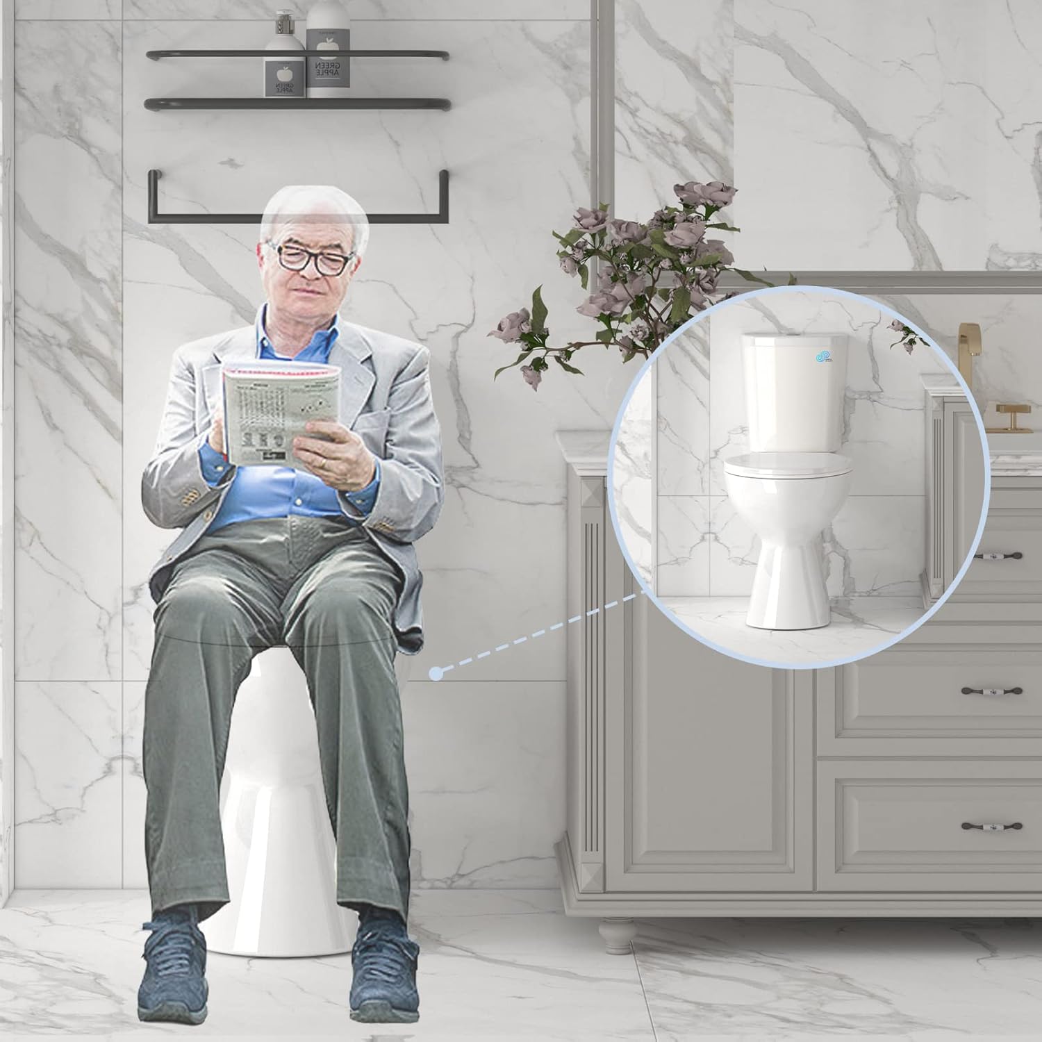 Simple Project 19" Rear Outlet Extra Tall Toilets, Two Piece Comfortable High Toilets For Seniors, White Tall Toilet With Dual Flush 0.8/1.28 GPF & Soft Closing Seat