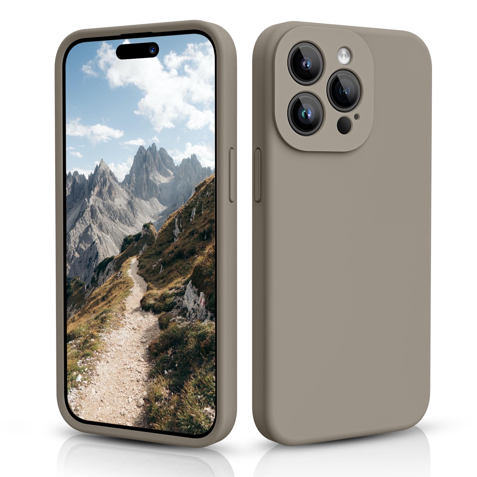 CALOOP Slim-Fit for iPhone 15 Pro Max Case,Skin Soft Liquid Silicone,Sturdy Hard Frame Shockproof Cover with Anti-Scratch Microfiber Lining,Full Protection for Screen and Lens,6.7 inch(Clay)