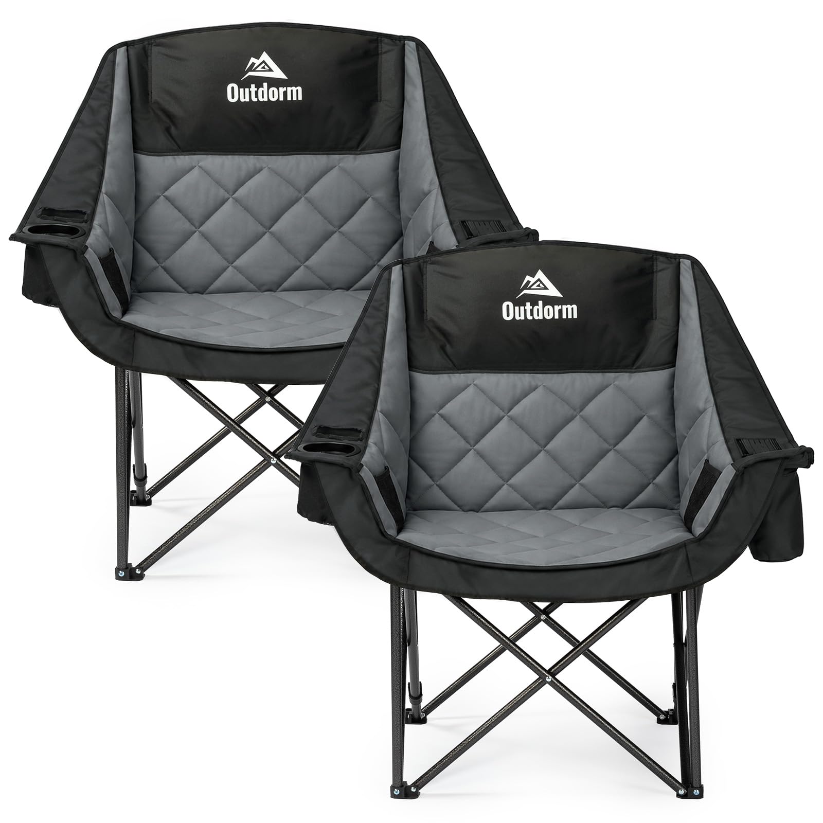 2 Pack Oversized Camping Chairs for Adults, Support 450 lb Each, Black | Padded Heavy-Dut…
