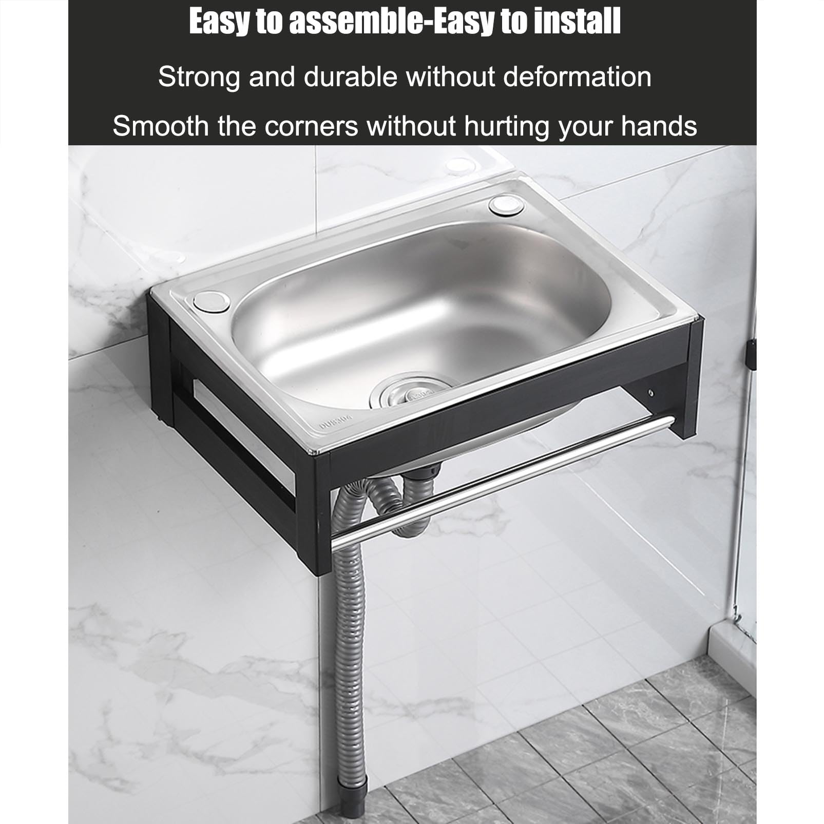 Lavabo Mural En Acier Inoxydable Avec Robinet Et Kit Drainage - Évier Utilitaire Commercial Compact