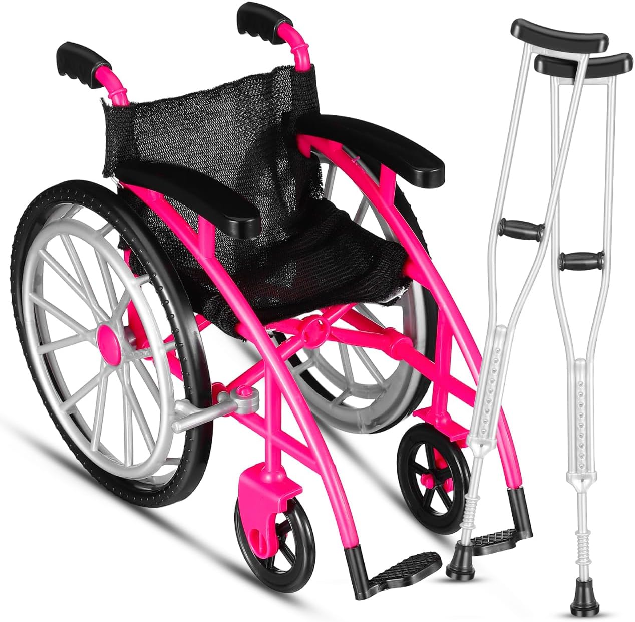 VICASKY 6pcs Dollhouse Mini Wheelchair and Crutch Set Folding Miniature Wheelchair Model Doll Accessories Sets for Kids Decoration and Collecting