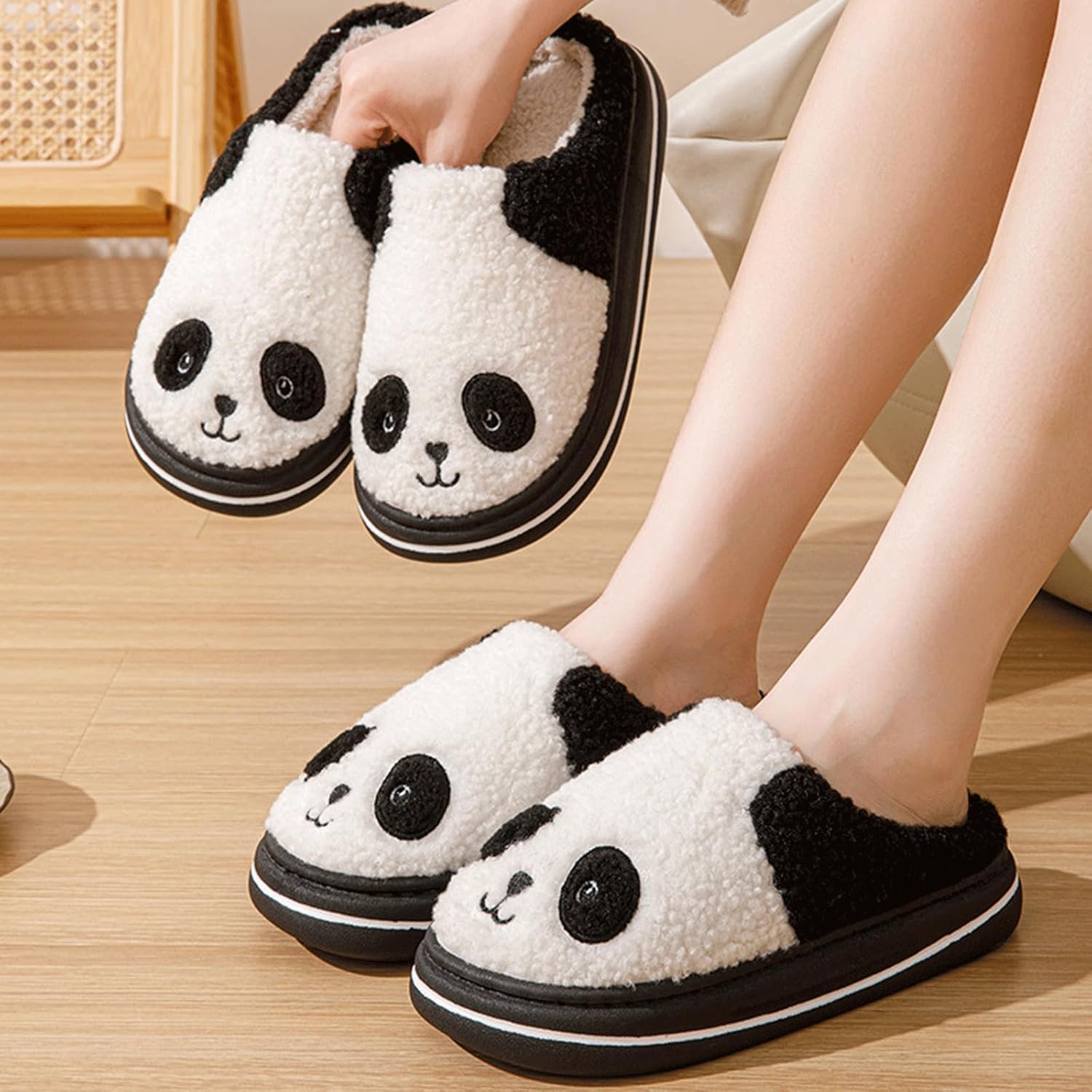 Genérico Pantuflas Mujer Panda, Forro Polar Suave Y Cálido