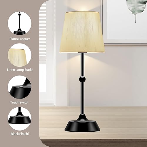 Miniatura 3 de Lámpara de mesa LED inalámbrica, recargable de 6000 mA, lámpara de escritorio negra portátil, lámpara de mesa con control táctil regulable, para