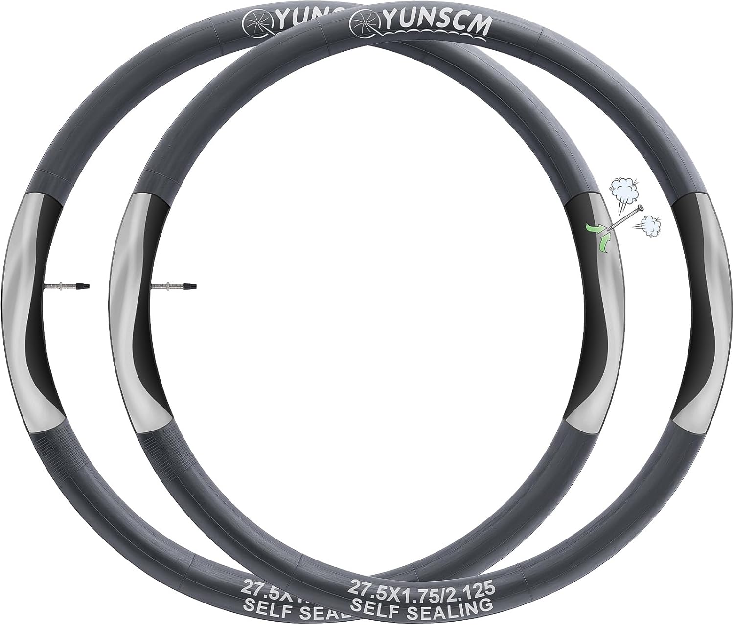 2-PCS 27.5" Self Sealing Bike Tubes 27.5x1.75/2.125 FV48mm Presta Valve Removable Valve Super Automatic Repair, Puncture Resistant Inner Tubes Compatible with 27.5x1.75/1.95/2.10/2.125 Bike Tire Tubes