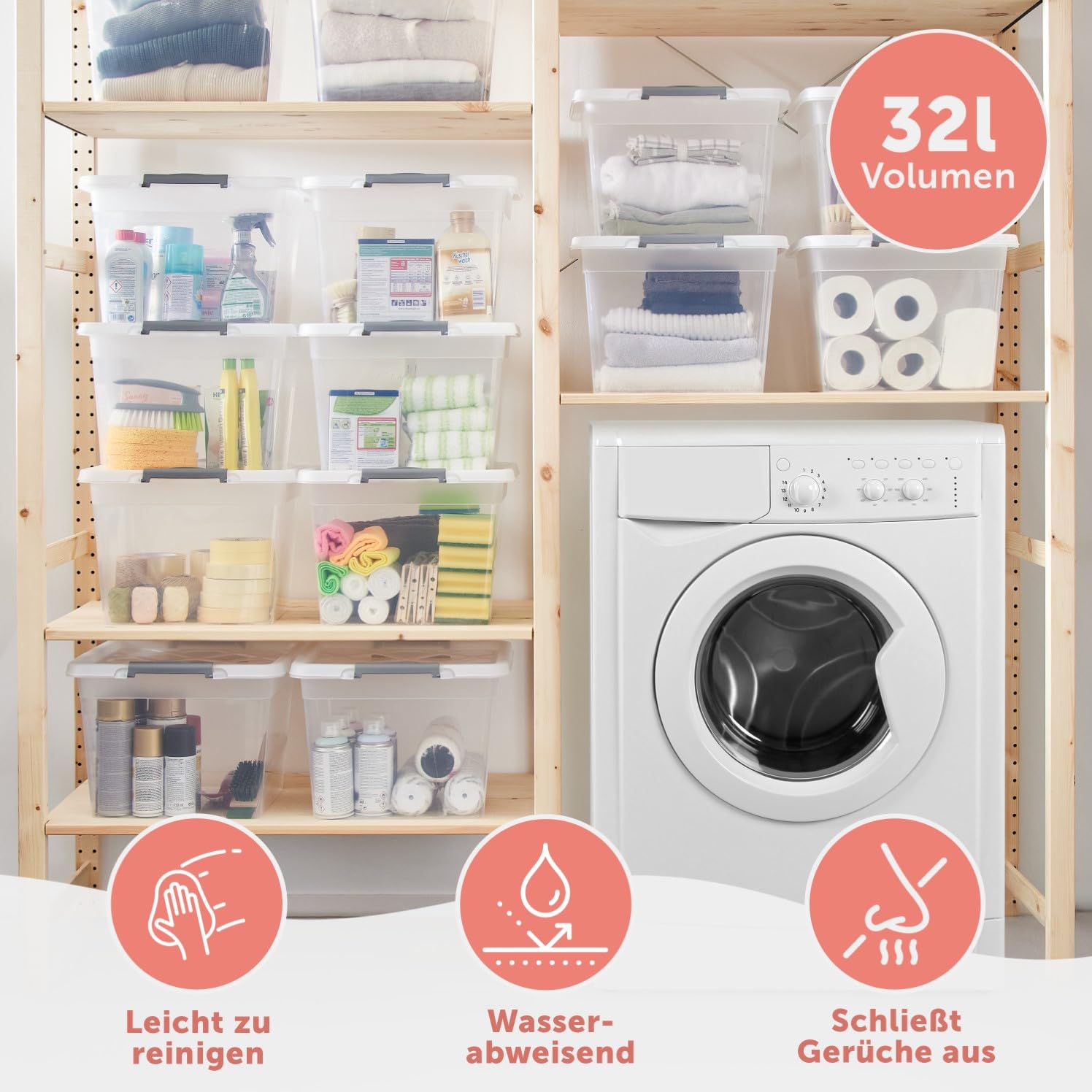 Blumtal Aufbewahrungsbox mit Deckel 32L aus Kunststoff - Aufbewahrungsboxen 36,5x36x26,5 cm - Boxen Aufbewahrung aus 100% Neumaterial & Verschlussclips - Aufbewahrungsbehälter mit Deckel 6er Set