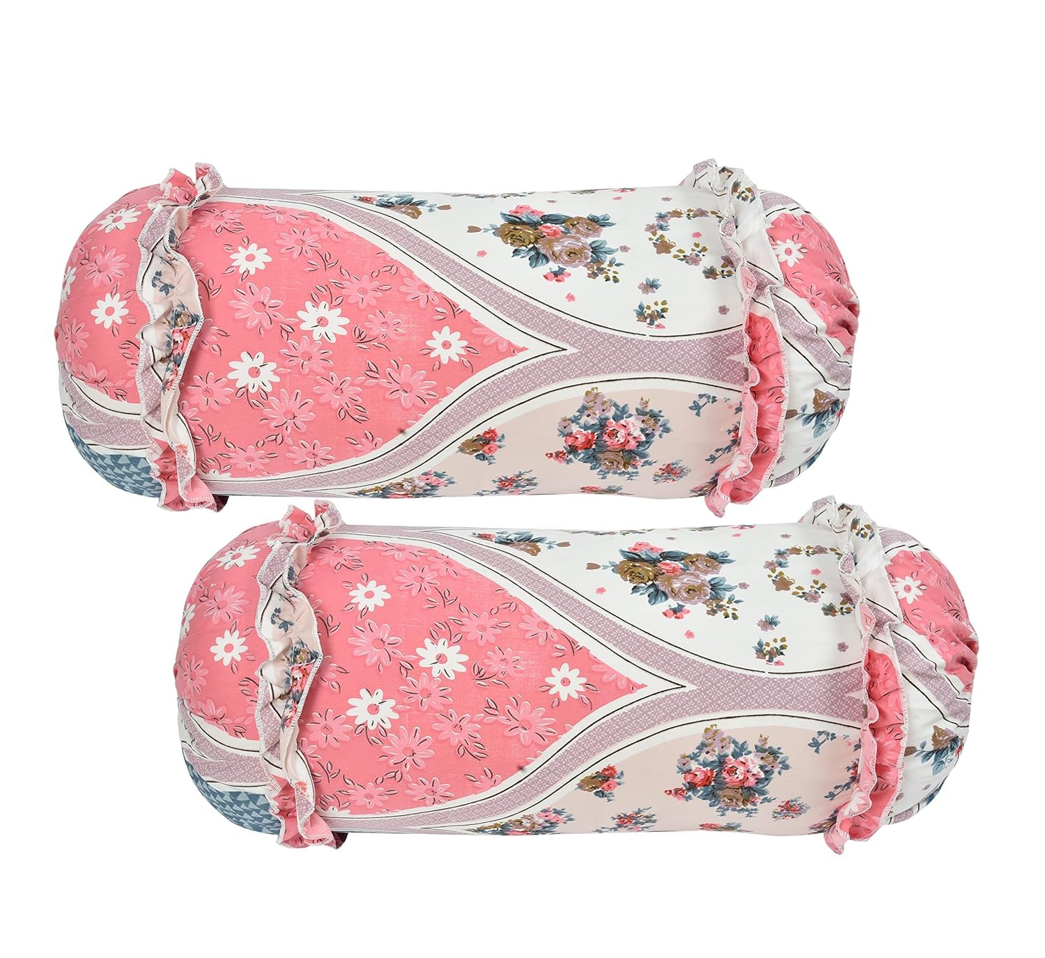 Outlay Home Cotton Bolster Cover 16 X 32 Inches - Traditional Print Bolster Cover with Drawstring|Round Bedside Long Pillow Cover|Diwan Pillow Cover |Bolster Cover Set of 2 - Pink (B0DH3R7Q9D) Amazon Price History, Amazon Price Tracker