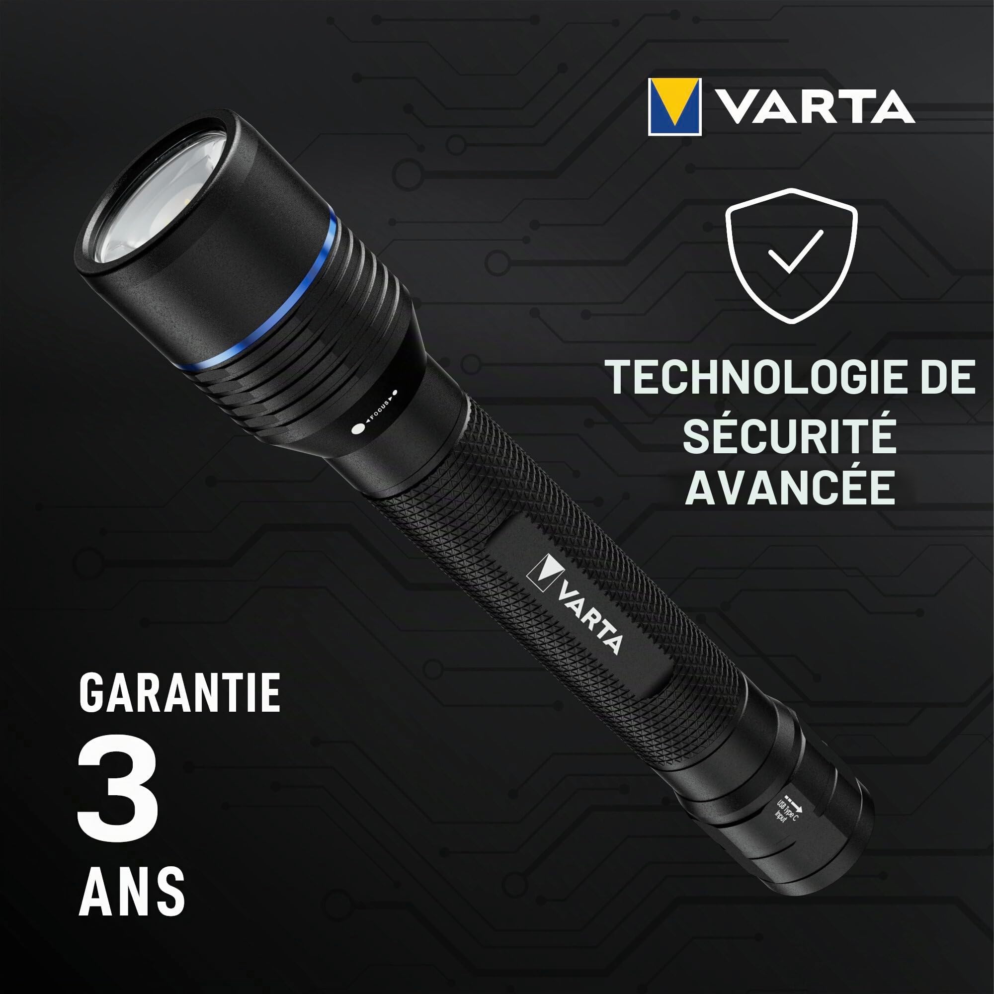 VARTA Lampe Torche LED rechargeable, Night Cutter Pro F30R, Lampe torche pour l'extérieur et la maison, 1500 lm, étanchéité IP67, aluminium aéronautique, mise au point précise, dragonne incluse