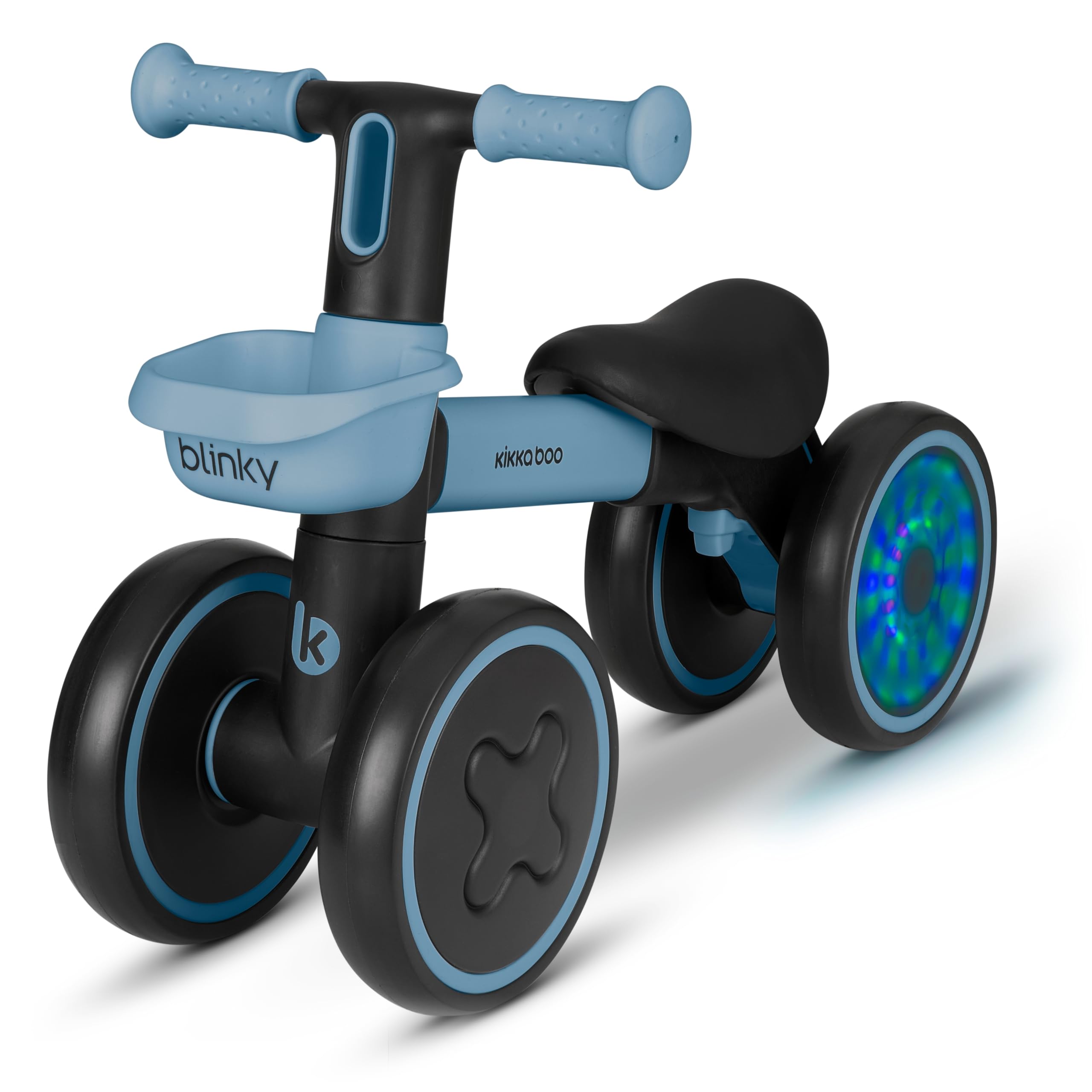 KikkaBoo BLINKY Bicicletta Senza Pedali per Bambini da 1 a 3 Anni, Bici Equilibrio con Ruote Posteriori Luminose, Luci LED Integrate, Telaio Leggero in Alluminio, con Cestino