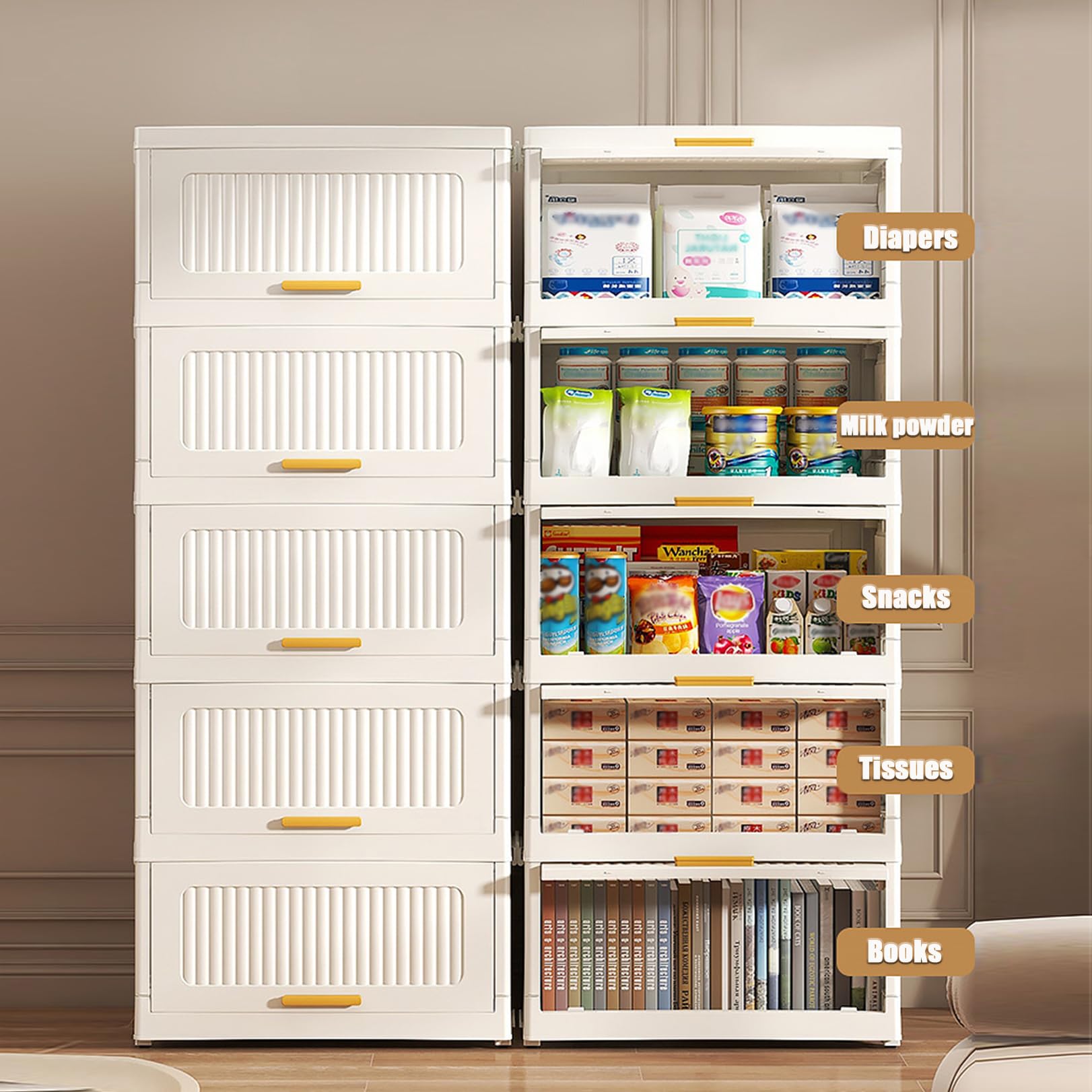 2 Ebenen Stapelbare Aufbewahrungsboxen, Faltbare Ordnungsboxen Mit Rädern, Haushalt Aufbewahrung Mehrschichtiger Schrank, Kunststoff-Aufbewahrungsbehälter Mit Deckel, Weiß