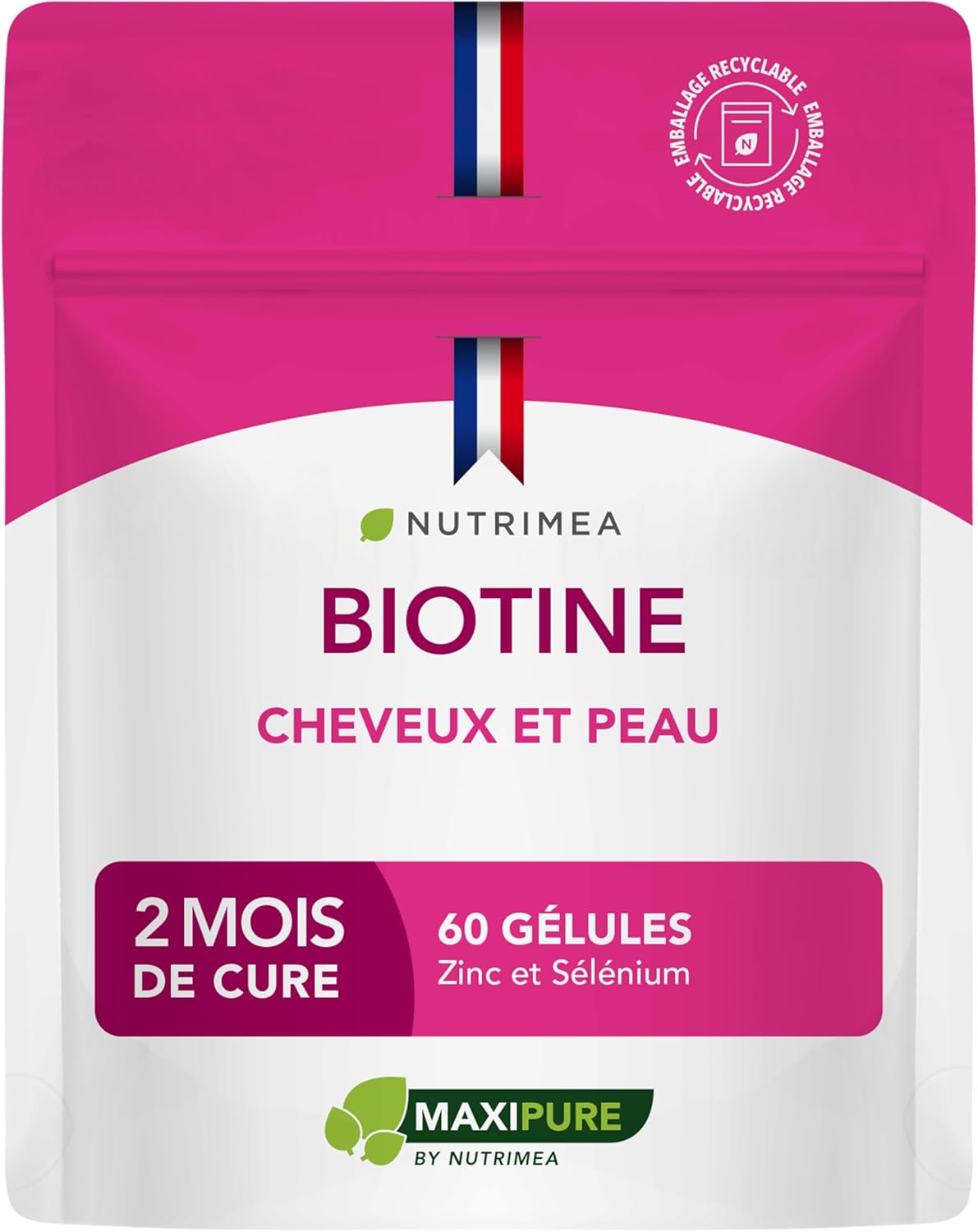Biotin | Excipient Free | Accelerates Hair & Nail Growth | With Vitamin B8, Pumpkin Seed, Zinc and Selenium | 60 Vegan Capsules | Made in France | Nutrimea Biotin | Excipient Free | Accelerates Hair & Nail Growth | With Vitamin B8, Pumpkin Seed, Zinc and Selenium | 60 Vegan Capsules | Made in France | Nutrimea