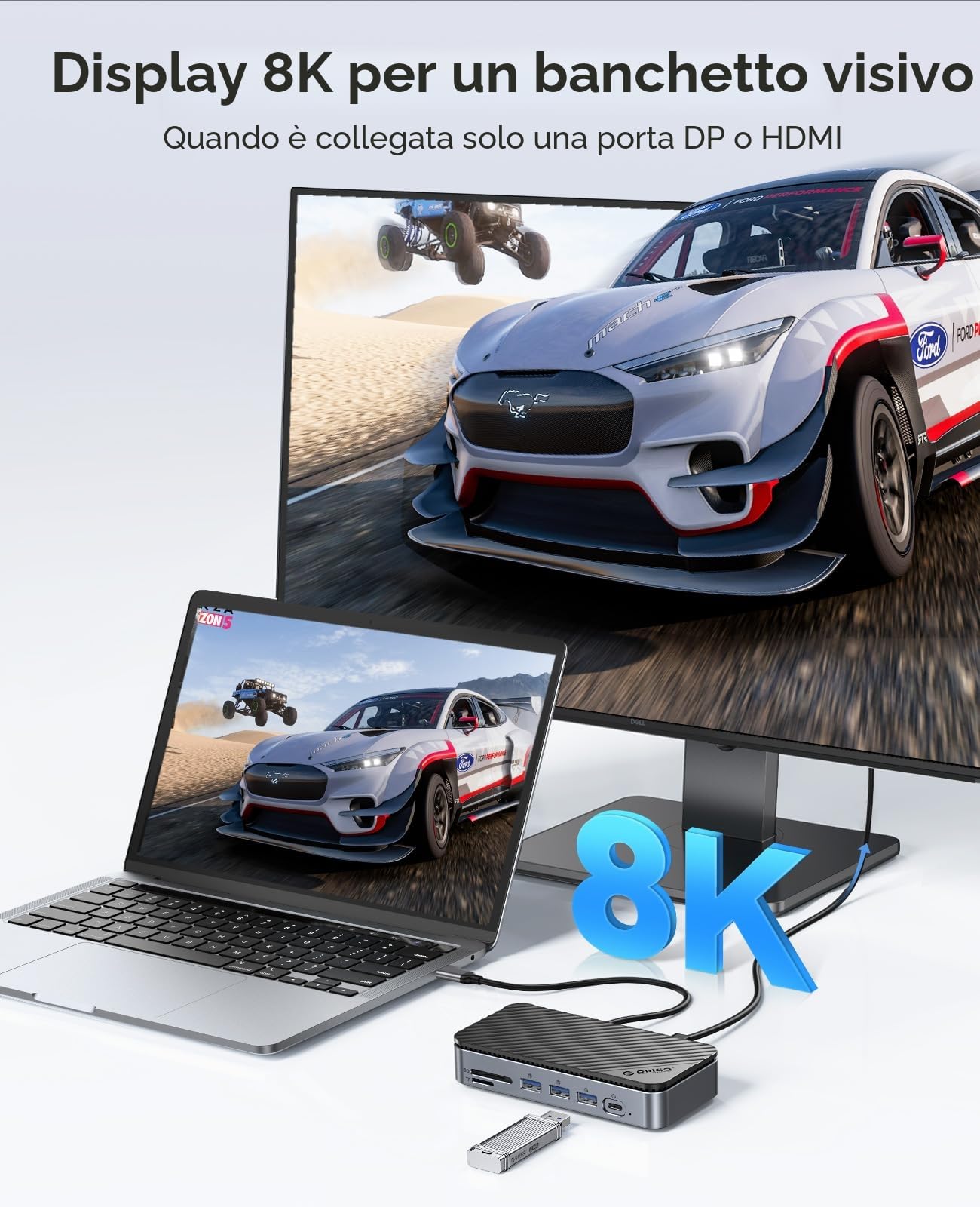 ORICO Hub C 11 in 1 con alloggiamento SSD M.2, docking station con ventilatore, HDMI, DP, Gigabit Ethernet, PD, SD/TF, audio/microfono, 10 Gbps e 2x5 Gbps
